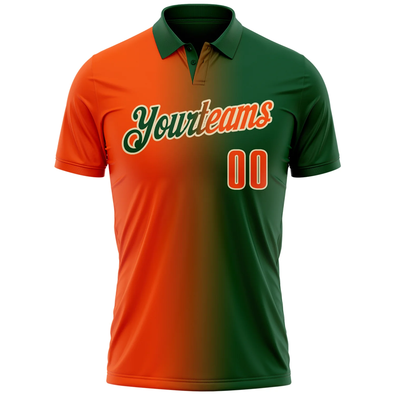 Custom Green Orange-Cream 3D Gradient Fashion Performance Polo Shirt - Image 2
