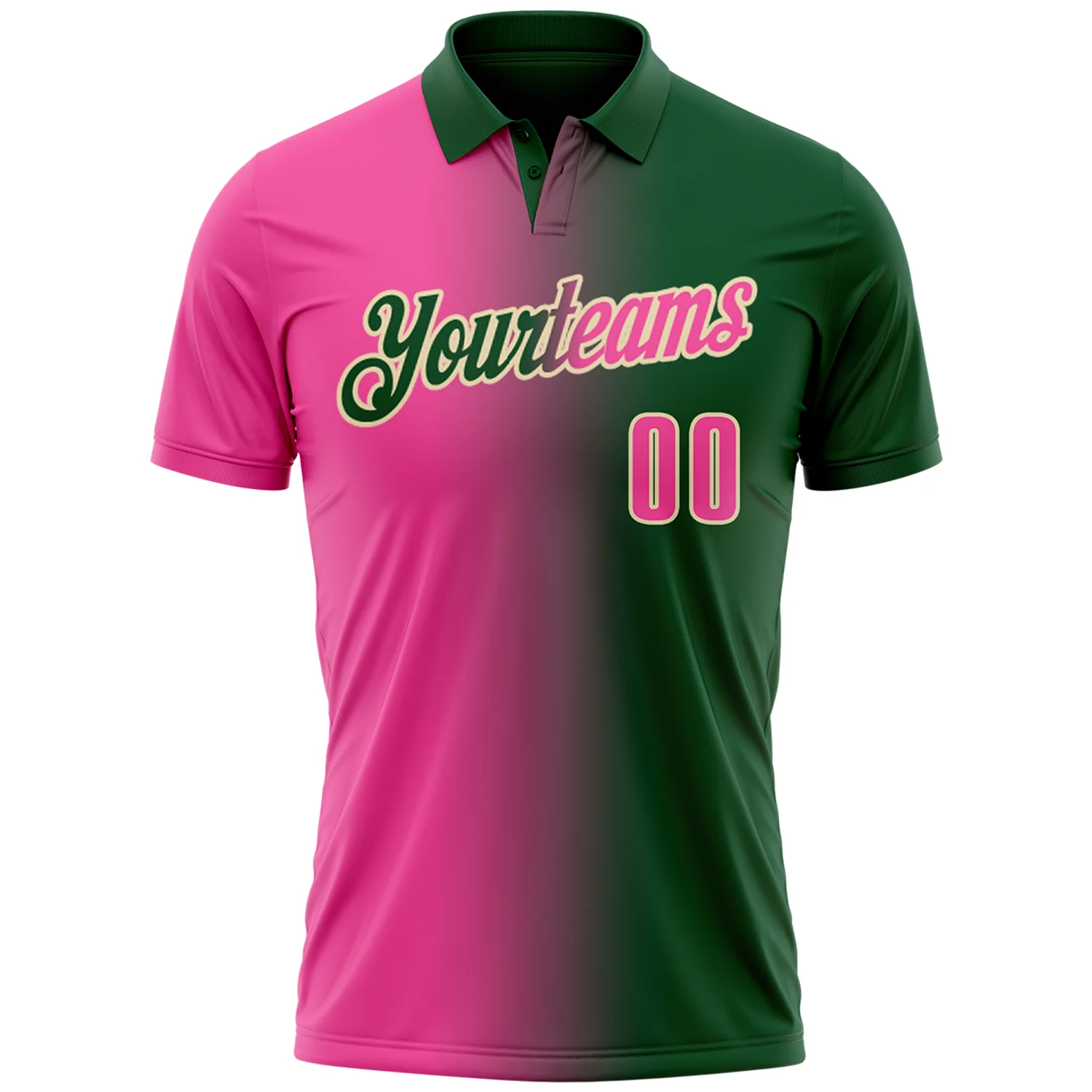 Custom Green Pink-Cream 3D Gradient Fashion Performance Polo Shirt - Image 2