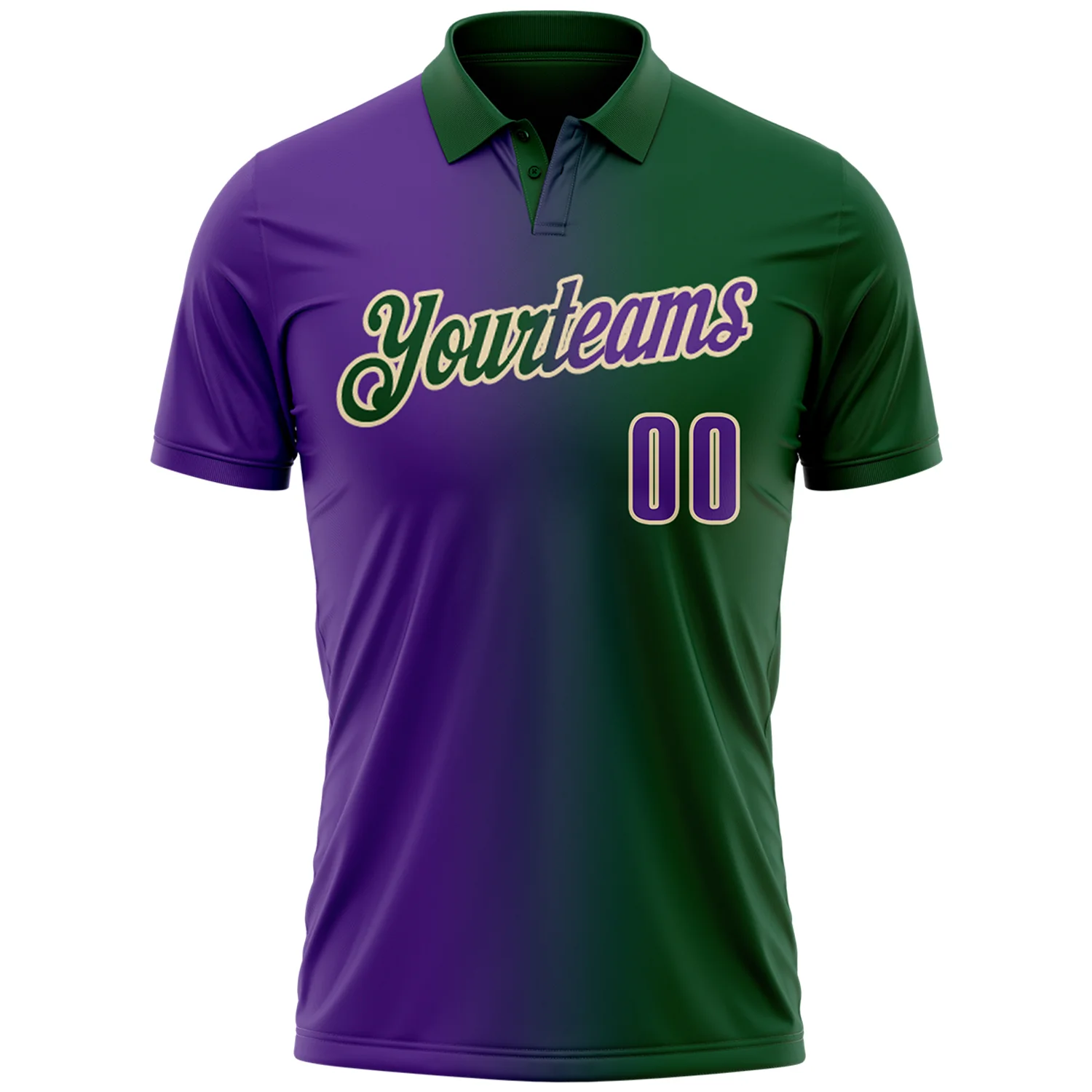 Custom Green Purple-Cream 3D Gradient Fashion Performance Polo Shirt - Image 2