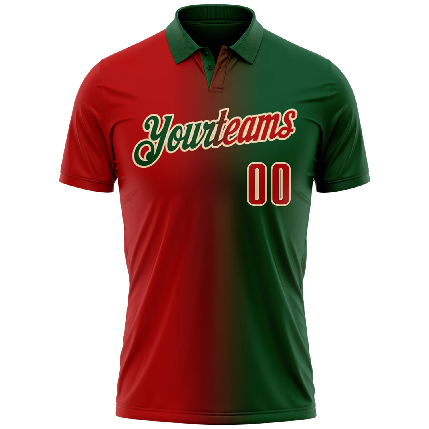 Custom Green Red-Cream 3D Gradient Fashion Performance Polo Shirt - Image 2