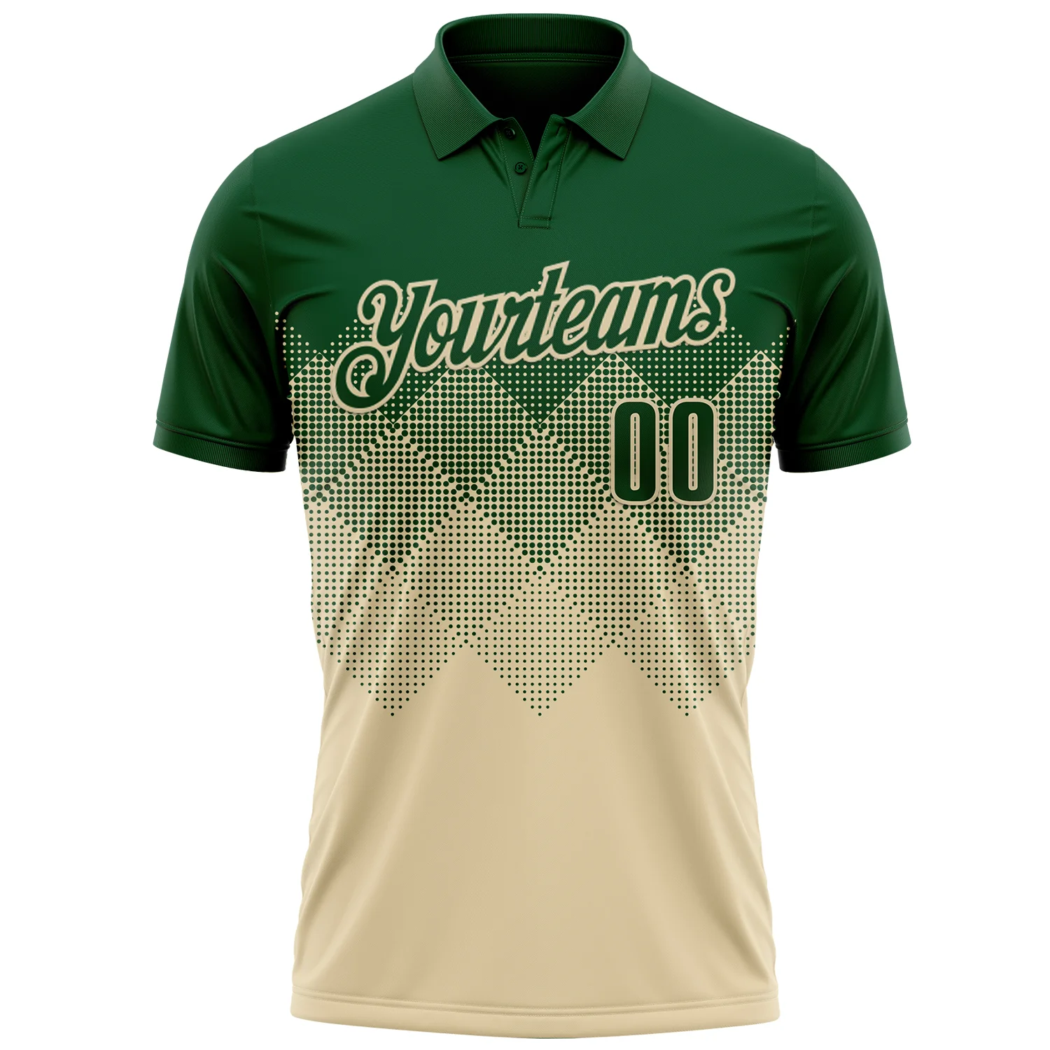 Custom Green Cream 3D Gradient Square Shape Performance Polo Shirt - Image 2