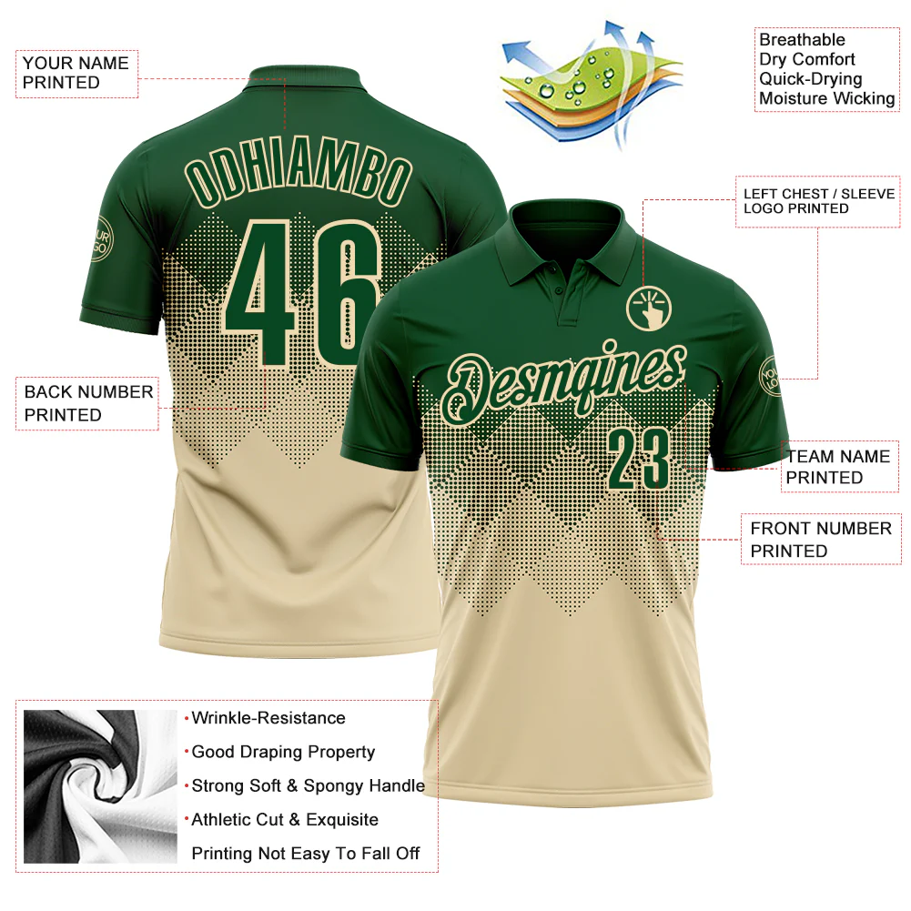 Custom Green Cream 3D Gradient Square Shape Performance Polo Shirt - Image 3