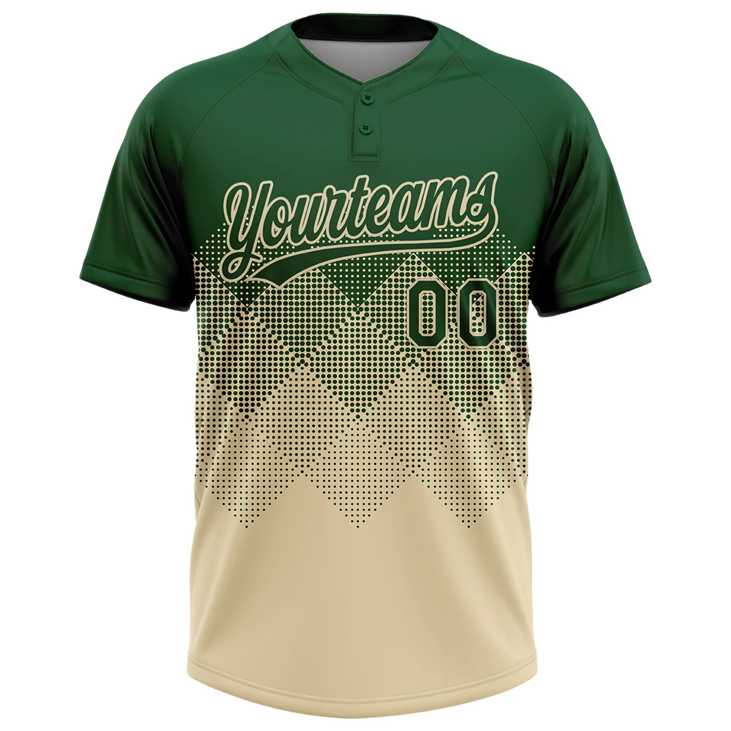 Custom Green Cream 3D Gradient Square Shape Two-Button Unisex Softball Jersey - Image 2
