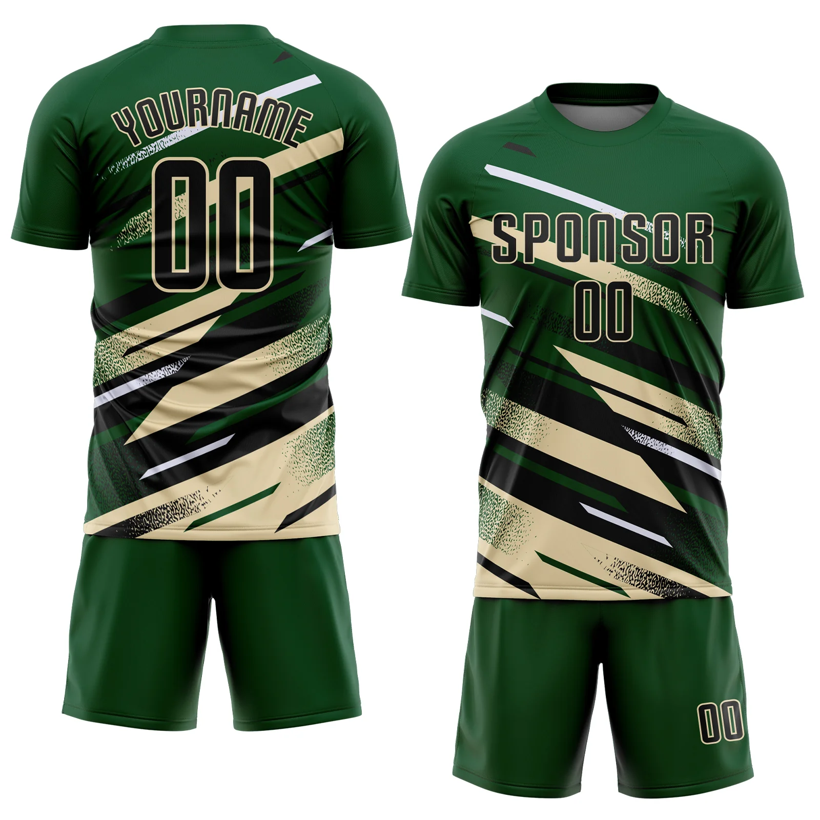 Custom Green Black Cream-White Grunge Stripe And Grainy Sports Sublimation Soccer Uniform Jersey - Image 2