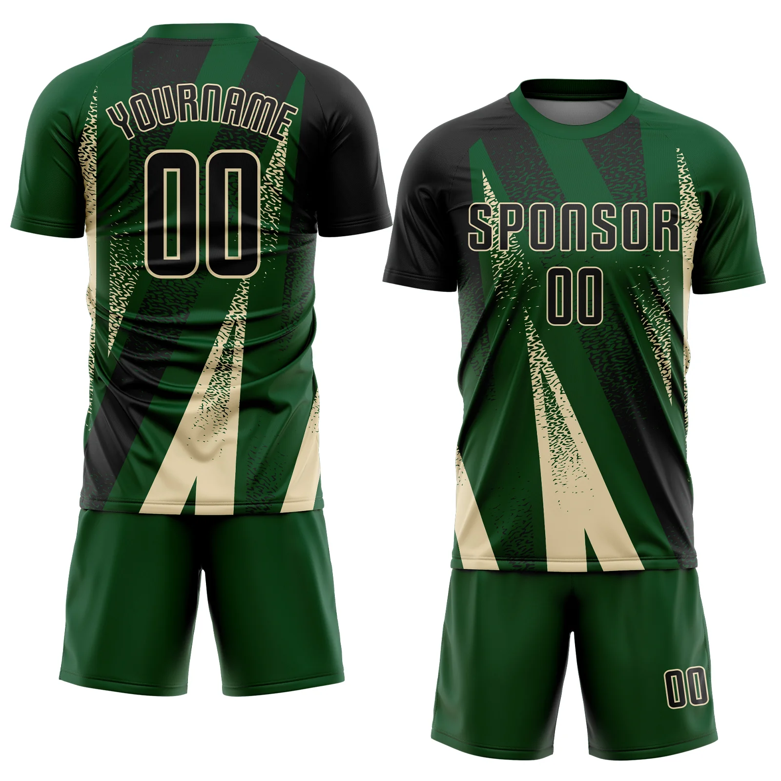 Custom Green Black-Cream Radial Burst Sports Sublimation Soccer Uniform Jersey - Image 2