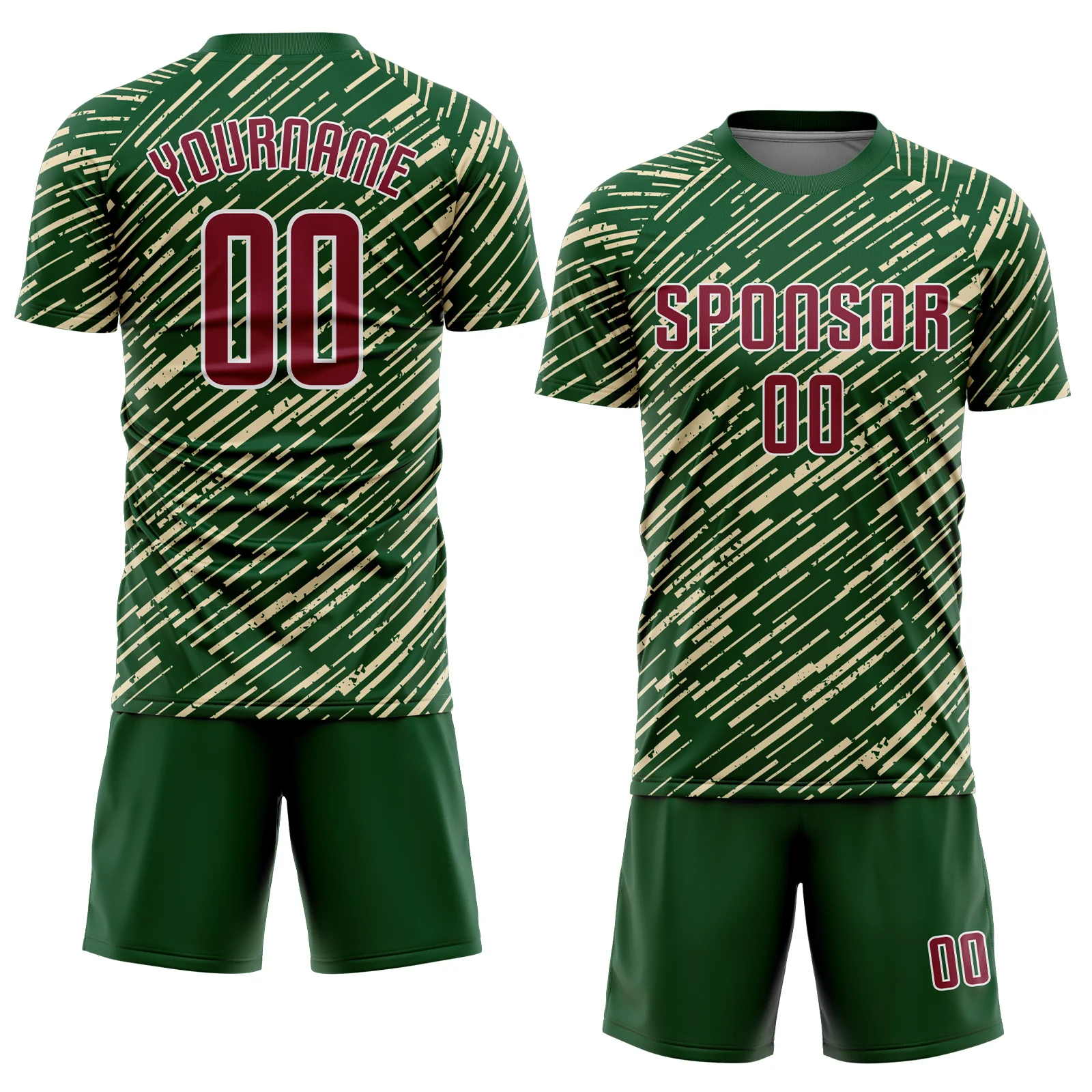 Custom Green Crimson Cream-White Line Sports Sublimation Soccer Uniform Jersey - Image 2