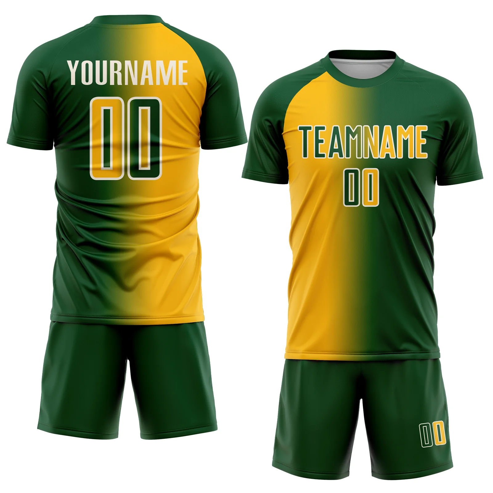 Custom Green Gold-Cream Sublimation Gradient Fashion Soccer Uniform Jersey - Image 2