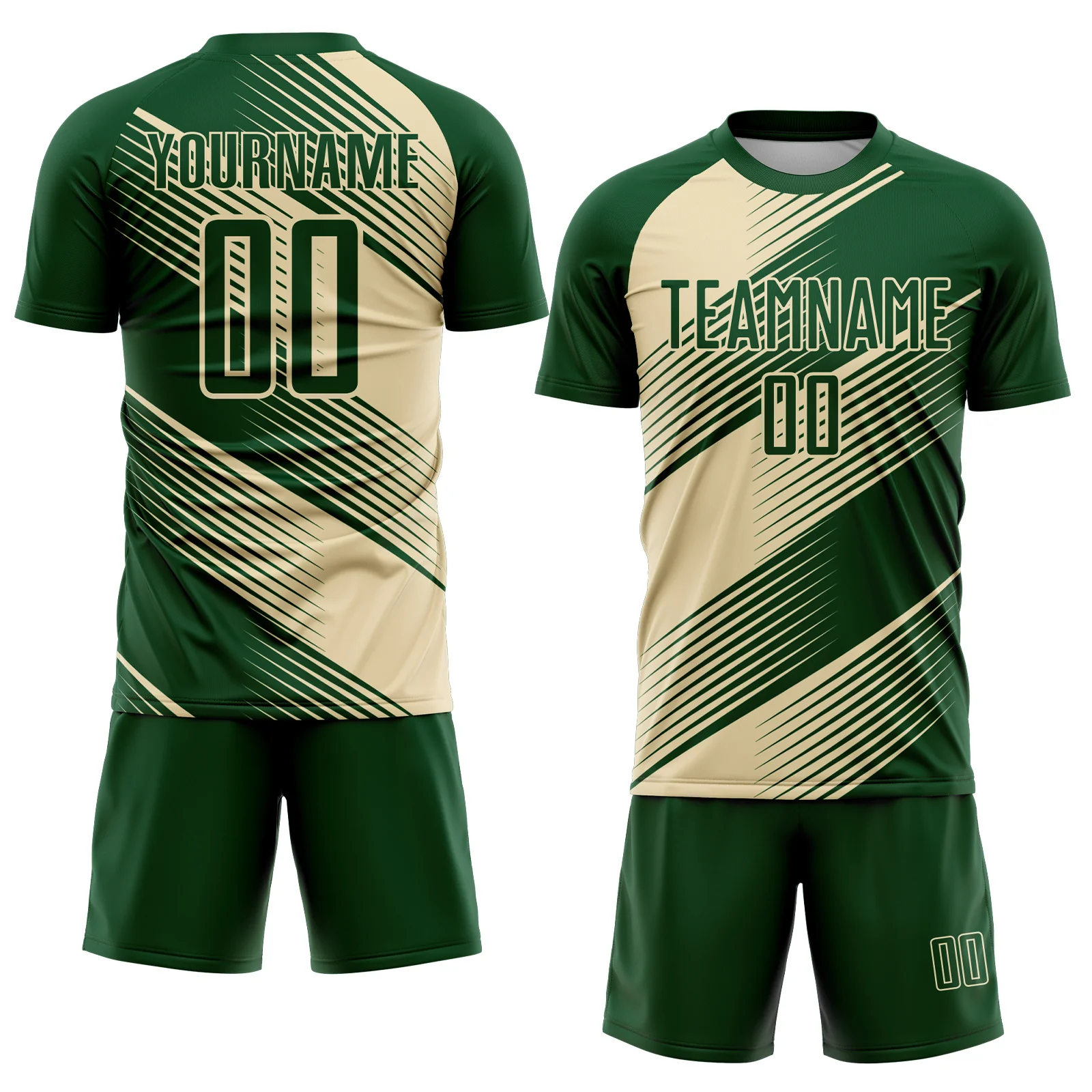 Custom Green Cream Line Sublimation Soccer Uniform Jersey - Image 2