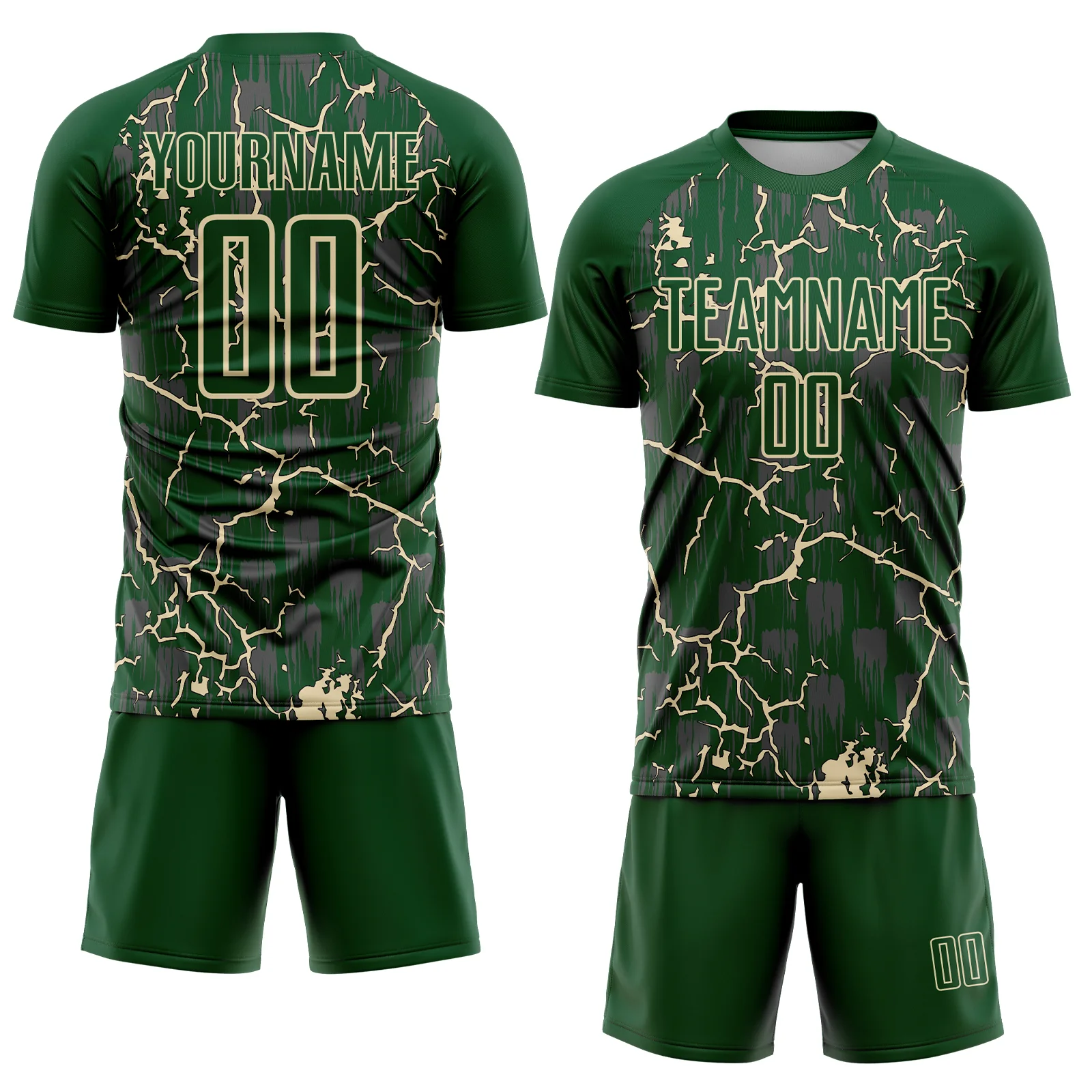 Custom Green Cream Lightning Sublimation Soccer Uniform Jersey - Image 2