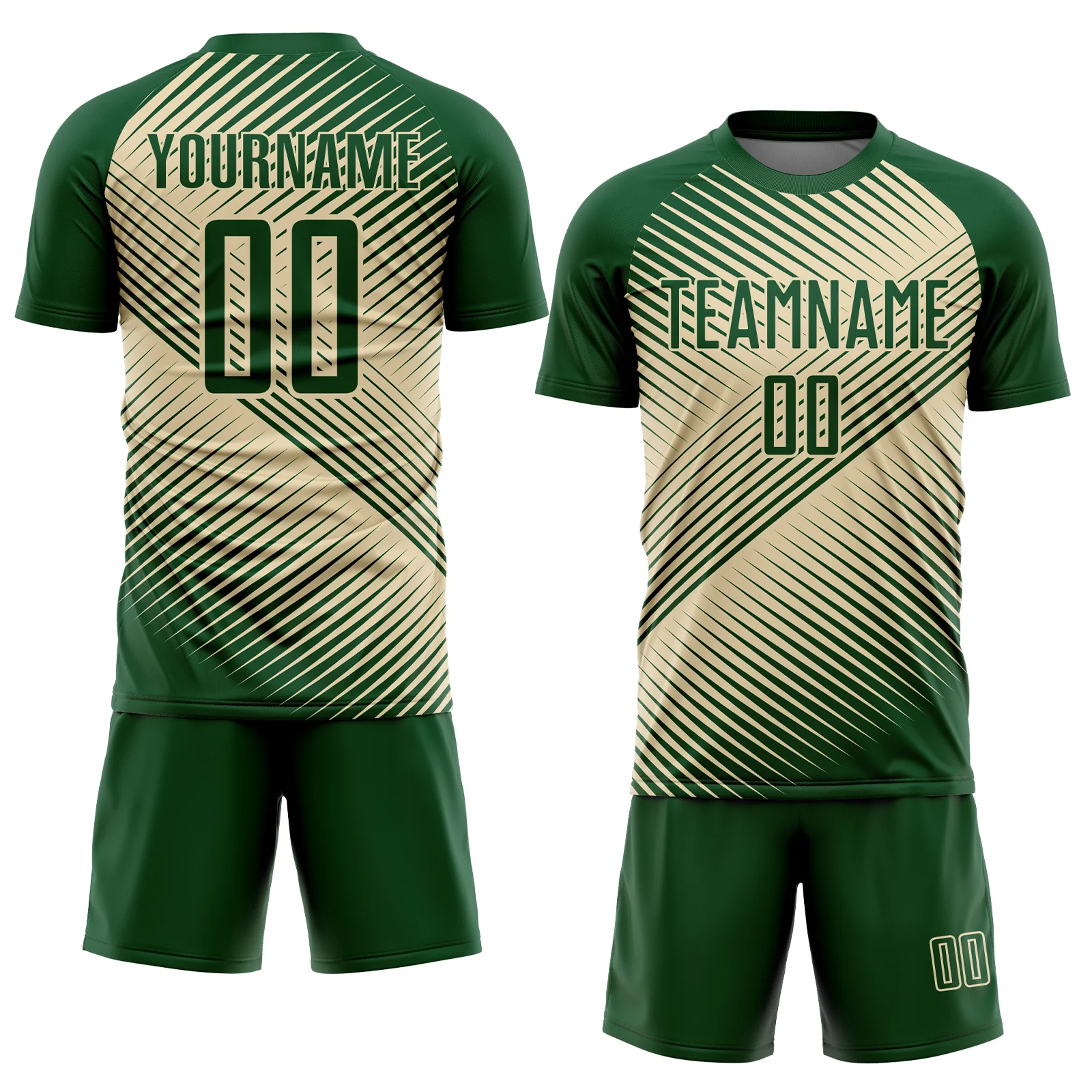 Custom Green Cream Line Sublimation Soccer Uniform Jersey - Image 2