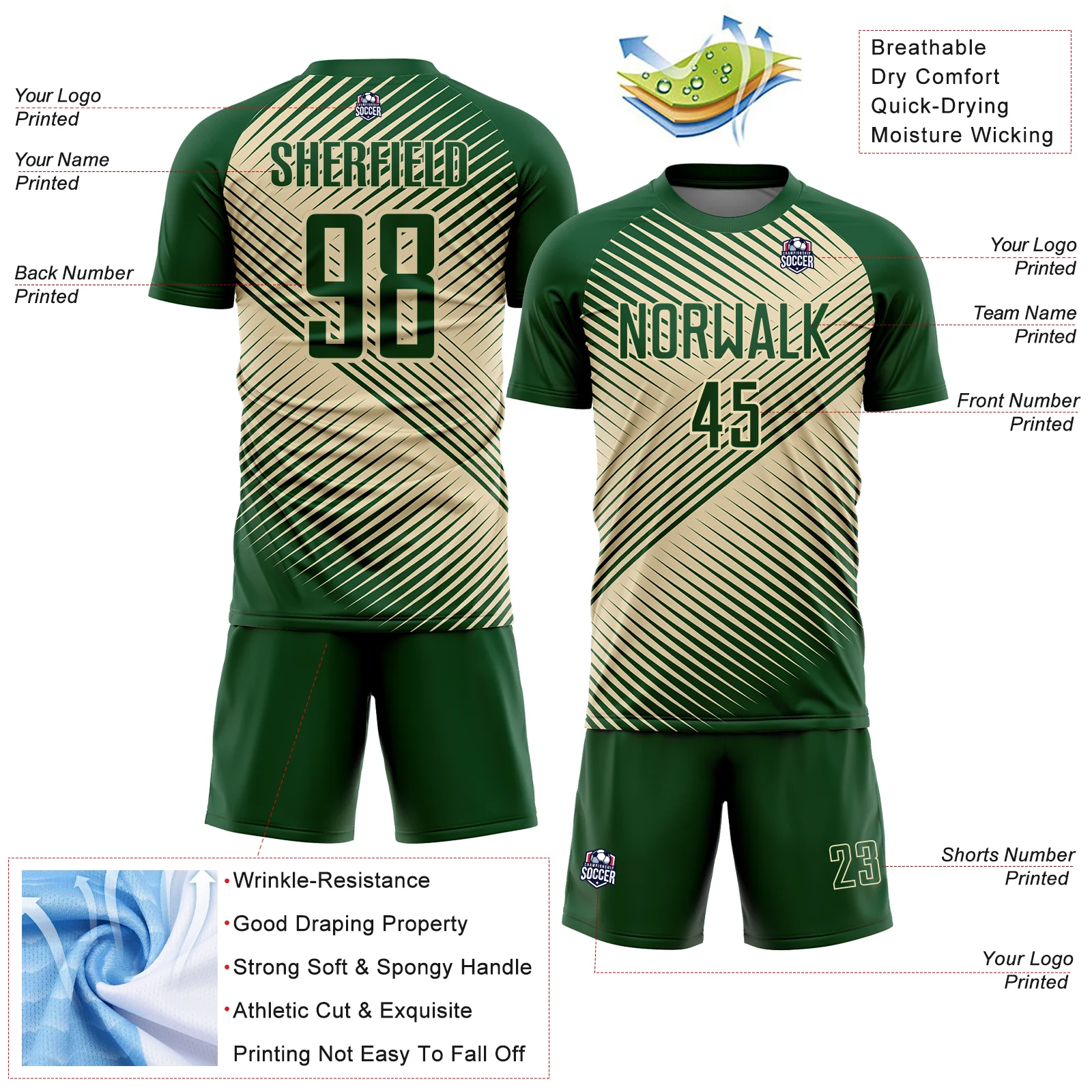Custom Green Cream Line Sublimation Soccer Uniform Jersey - Image 4