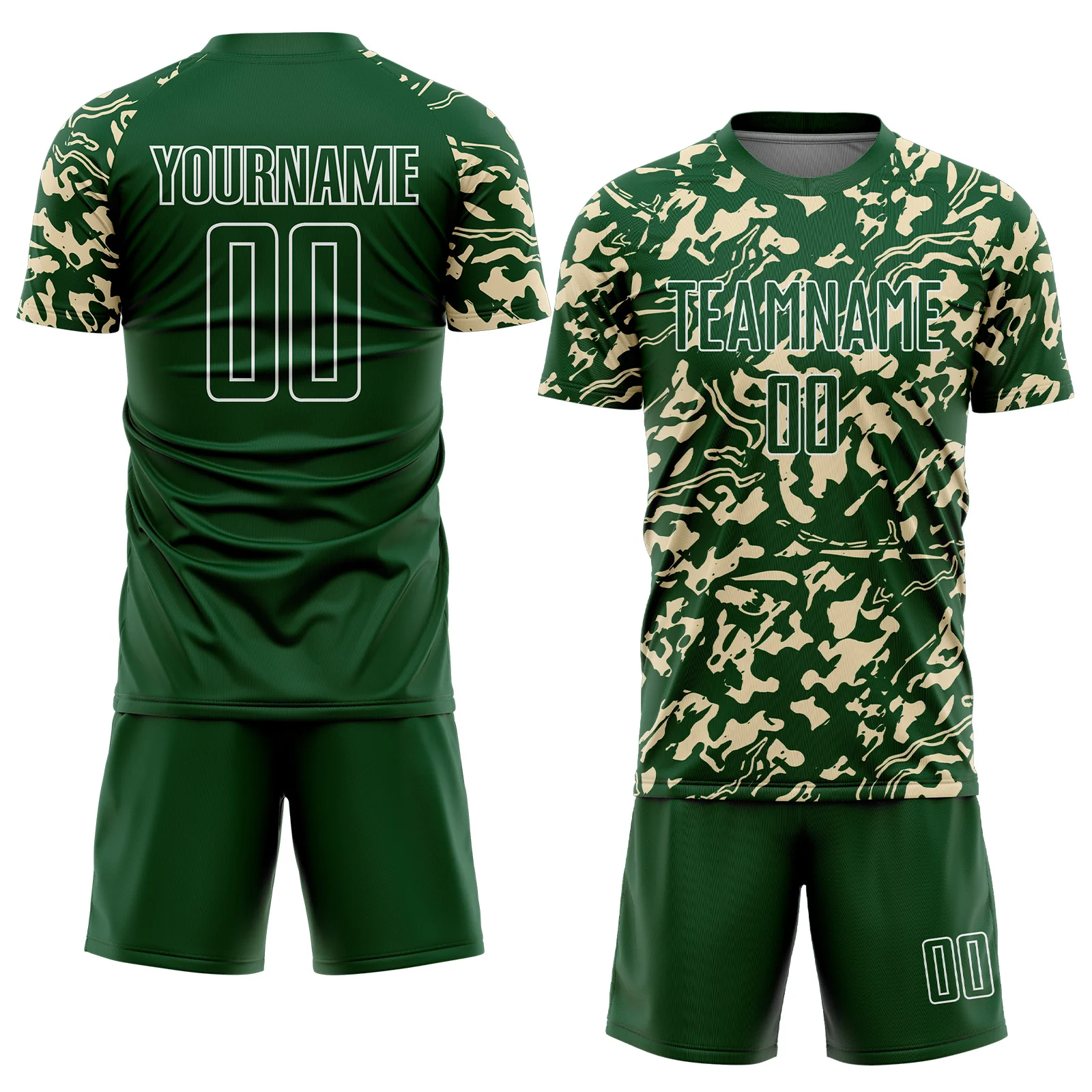 Custom Green Cream-White Liquid Fluid Pattern Sports Sublimation Soccer Uniform Jersey - Image 2