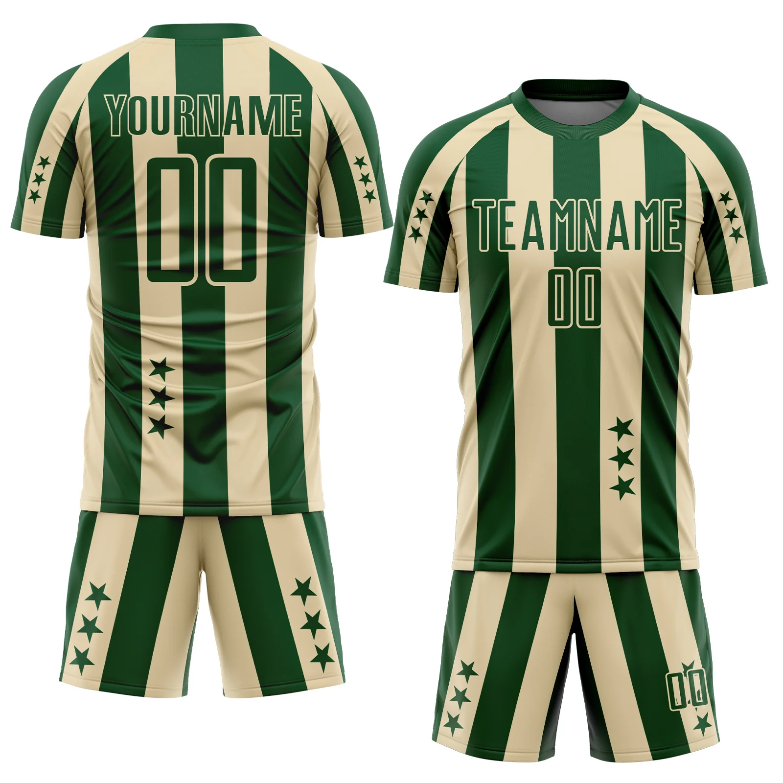 Custom Green Cream Stars And Stripes Sports Sublimation Soccer Uniform Jersey - Image 2
