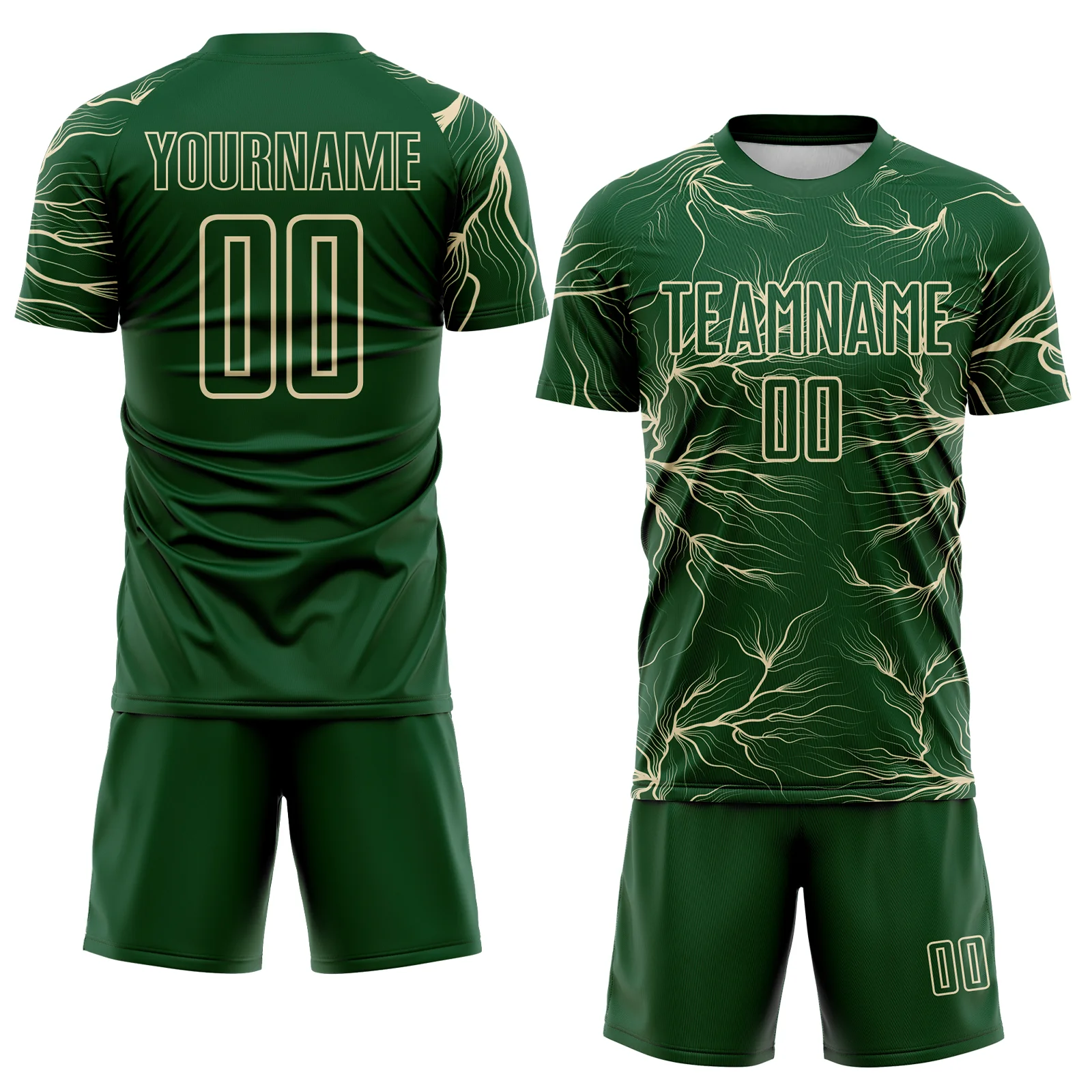 Custom Green Cream Lightning Electric Veins Sublimation Soccer Uniform Jersey - Image 2
