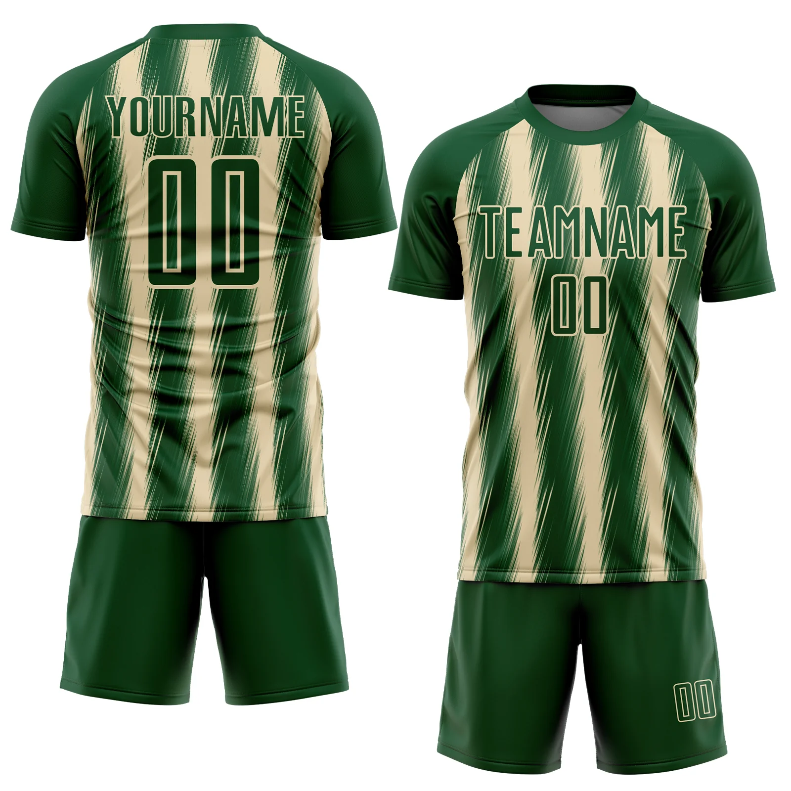 Custom Green Cream Vertical Brush Stroke Stripes Sublimation Soccer Uniform Jersey - Image 2