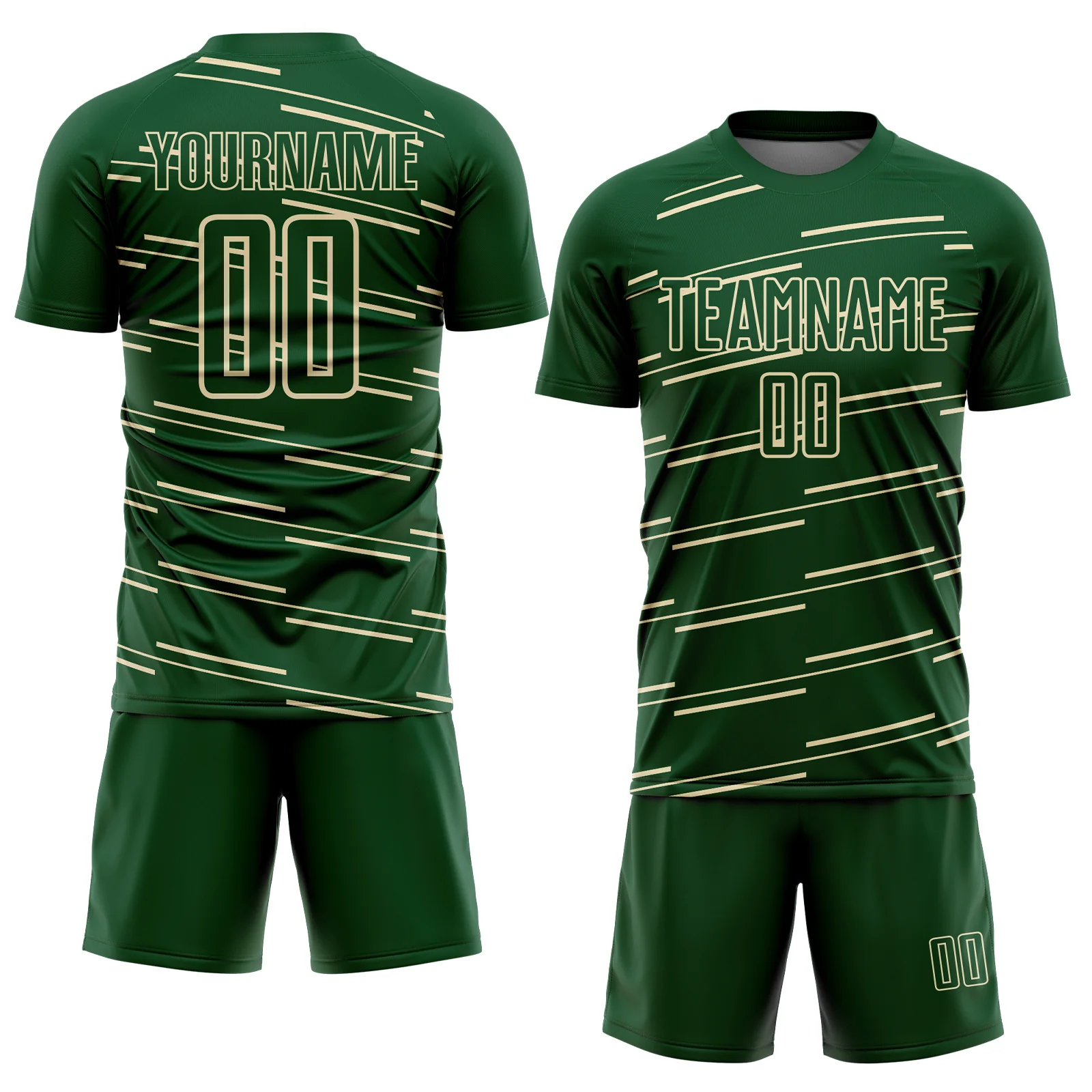 Custom Green Cream Diagonal Pinstripes Lines Sports Sublimation Soccer Uniform Jersey - Image 2