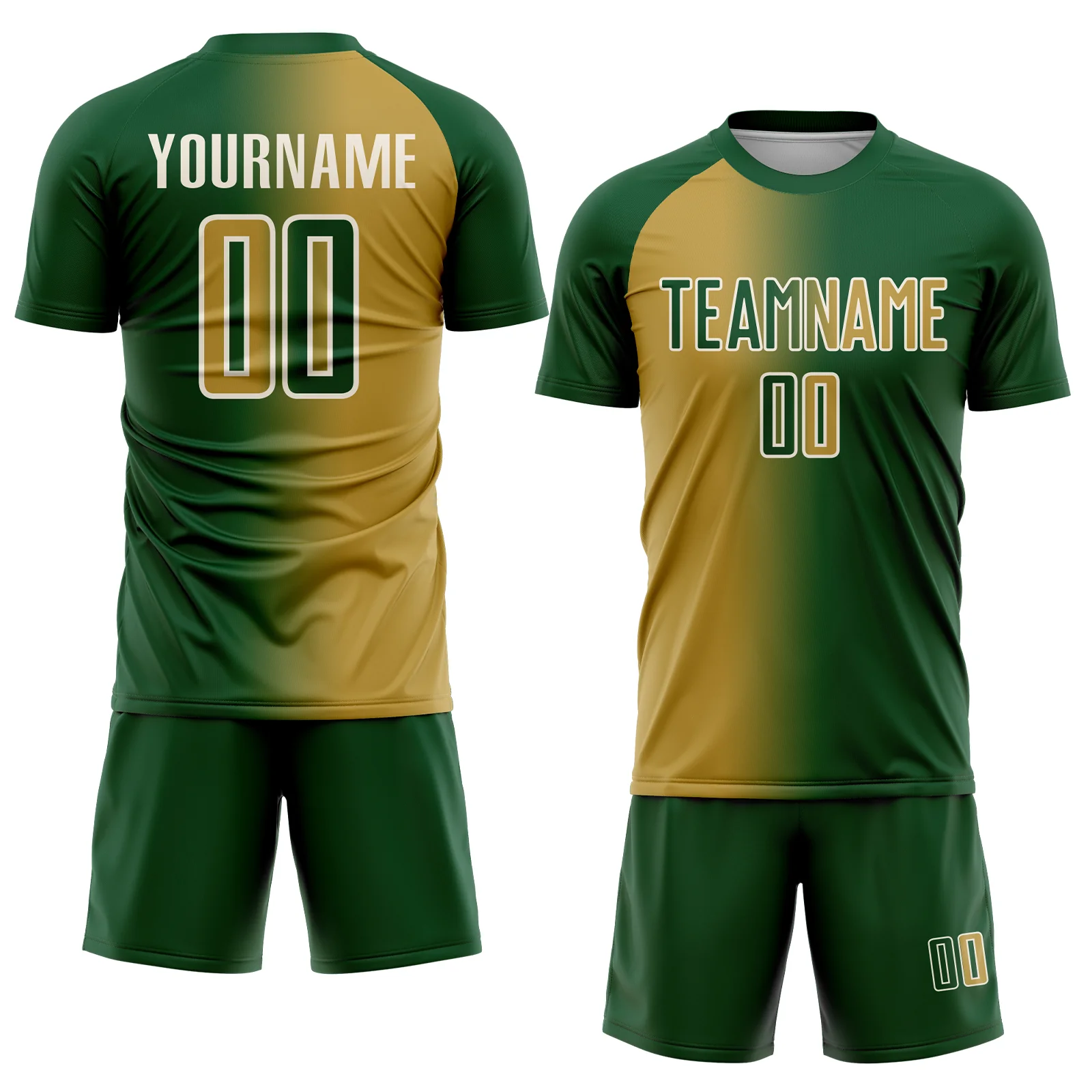 Custom Green Old Gold-Cream Sublimation Gradient Fashion Soccer Uniform Jersey - Image 2