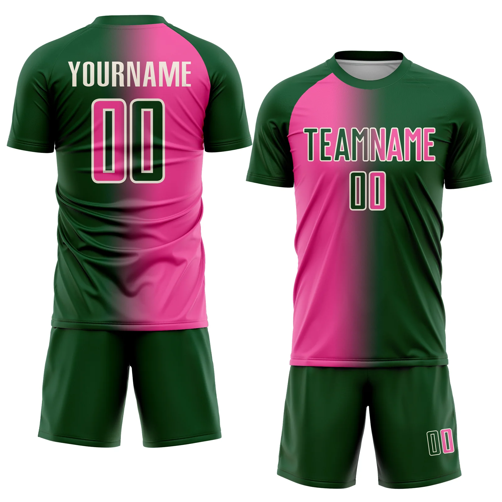 Custom Green Pink-Cream Sublimation Gradient Fashion Soccer Uniform Jersey - Image 2