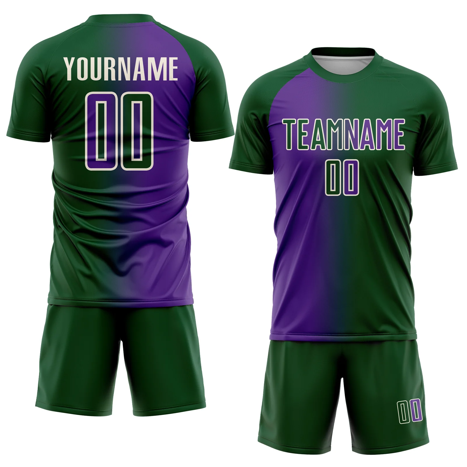 Custom Green Purple-Cream Sublimation Gradient Fashion Soccer Uniform Jersey - Image 2