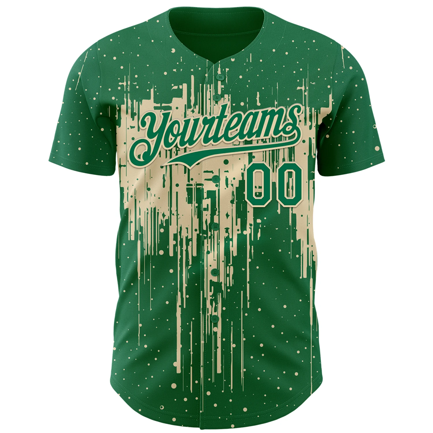 Custom Kelly Green Cream Dripping Splatter Paint Authentic Baseball Jersey - Image 2