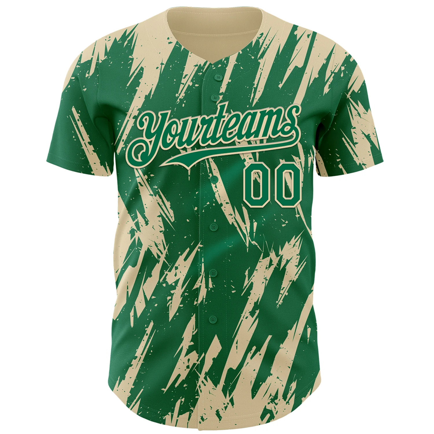 Custom Kelly Green Cream Splatter Torn Sharp Brush Stroke Authentic Baseball Jersey - Image 2