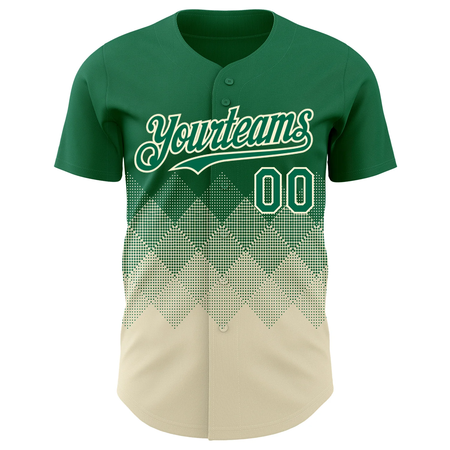 Custom Kelly Green Cream 3D Gradient Square Shape Authentic Baseball Jersey - Image 2