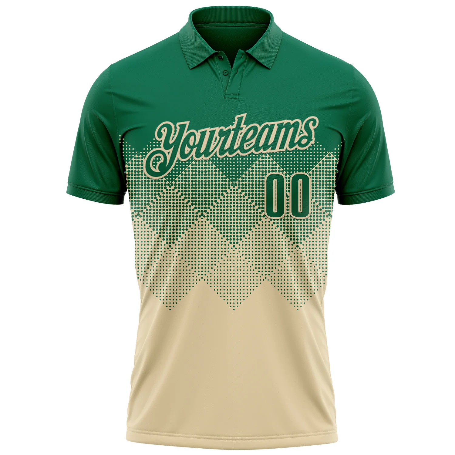 Custom Kelly Green Cream 3D Gradient Square Shape Performance Polo Shirt - Image 2