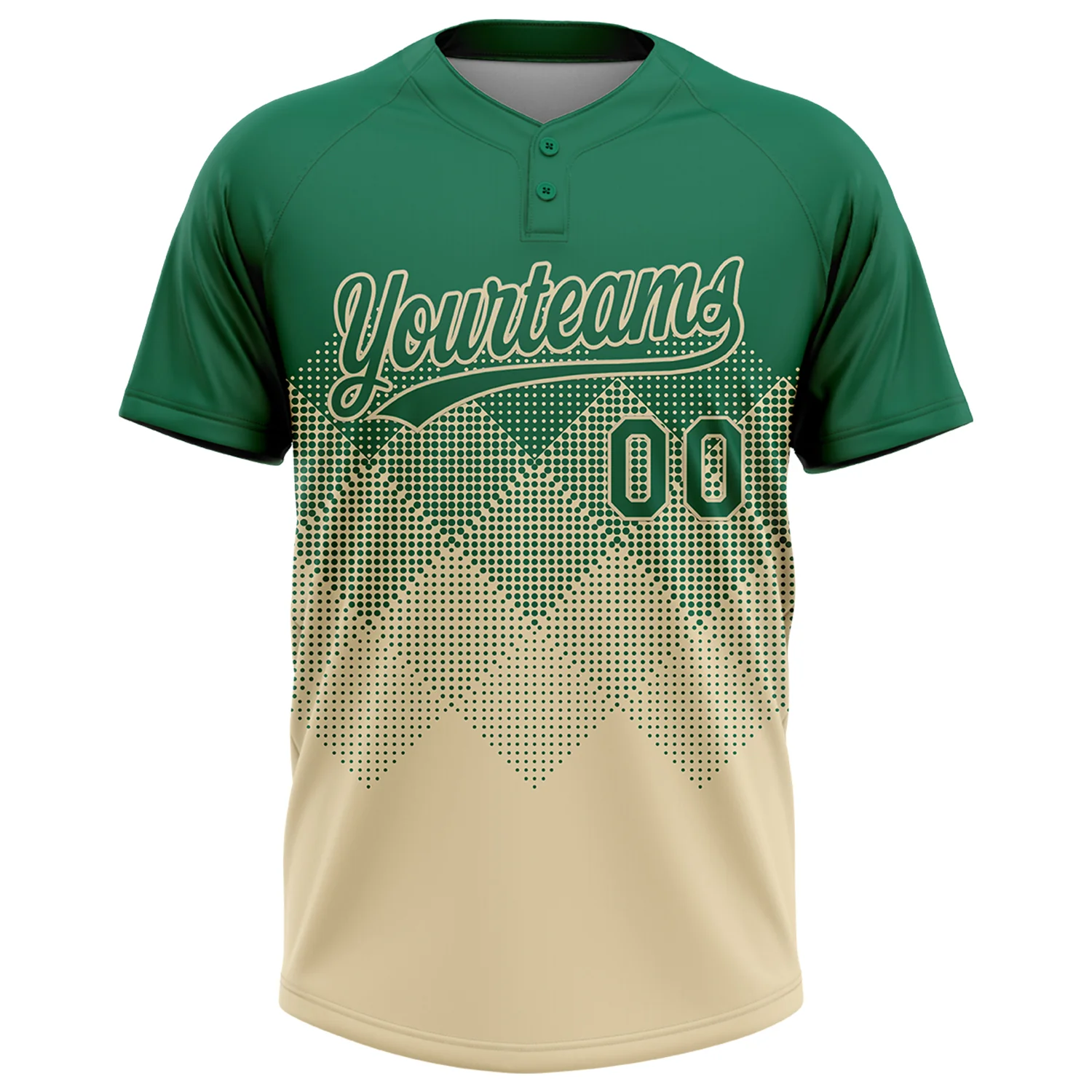 Custom Kelly Green Cream 3D Gradient Square Shape Two-Button Unisex Softball Jersey - Image 2