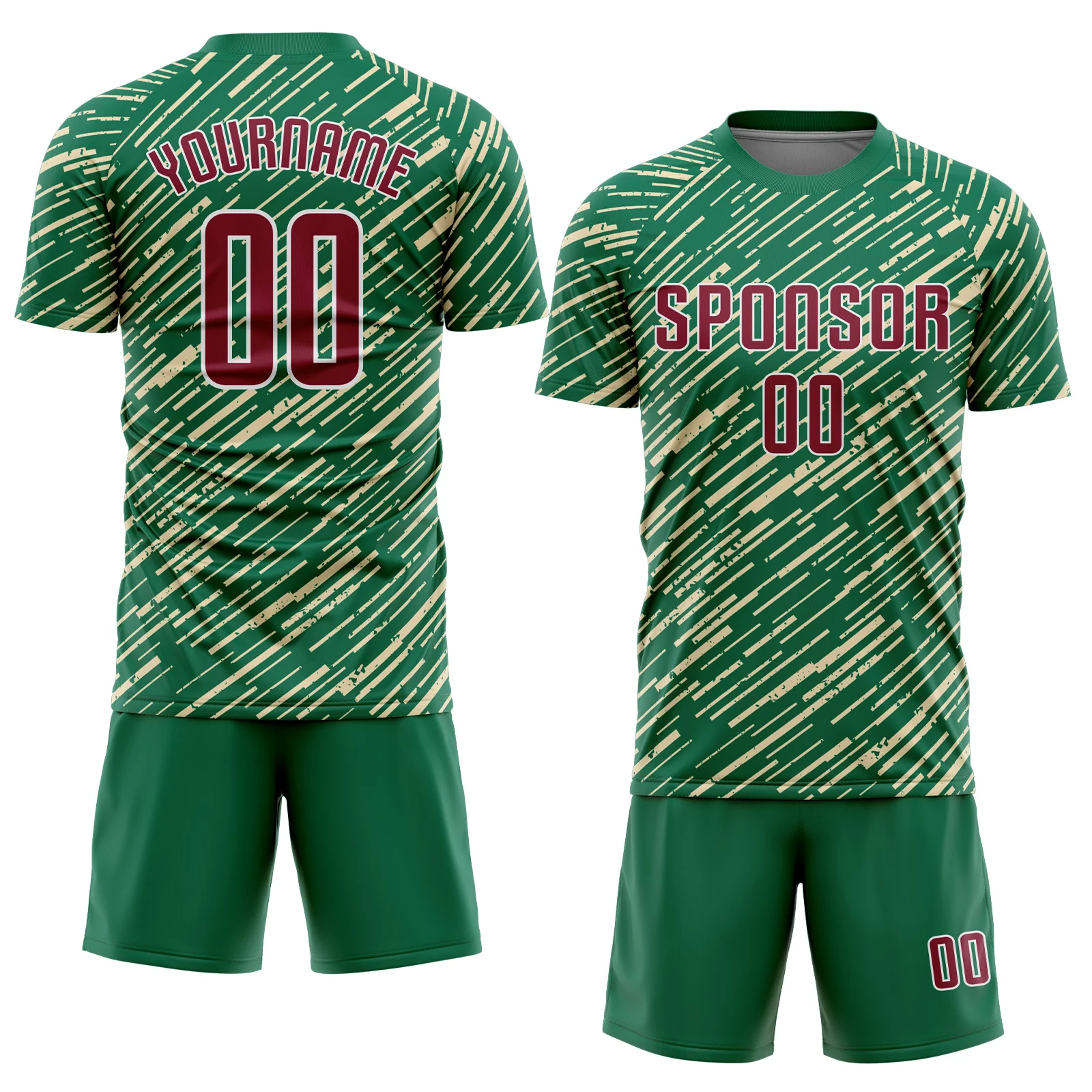 Custom Kelly Green Crimson Cream-White Line Sports Sublimation Soccer Uniform Jersey - Image 2