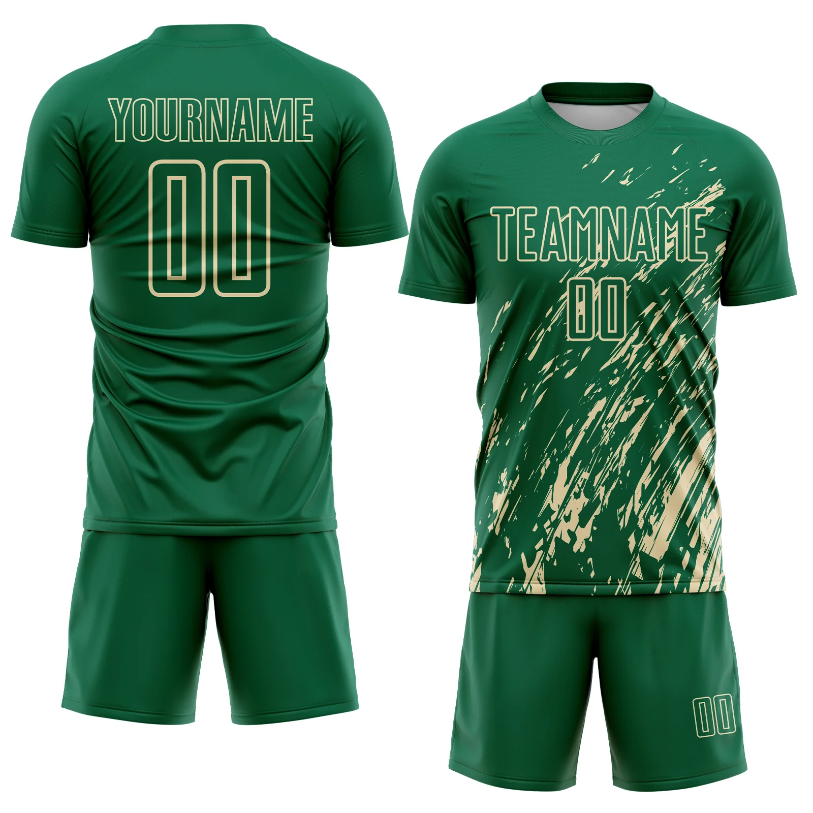 Custom Kelly Green Cream Splash Sublimation Soccer Uniform Jersey - Image 2