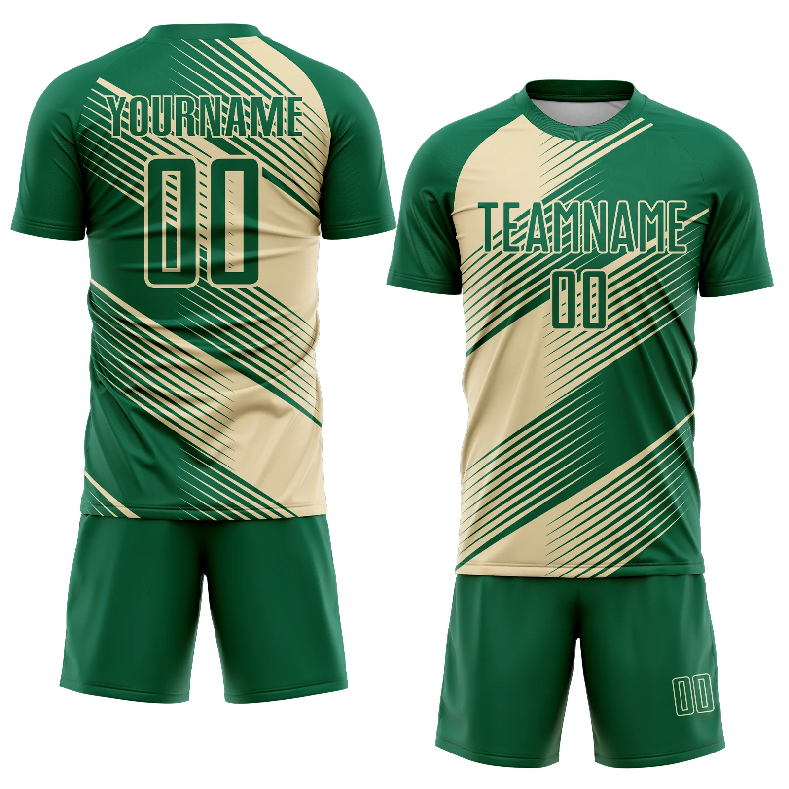 Custom Kelly Green Cream Line Sublimation Soccer Uniform Jersey - Image 2