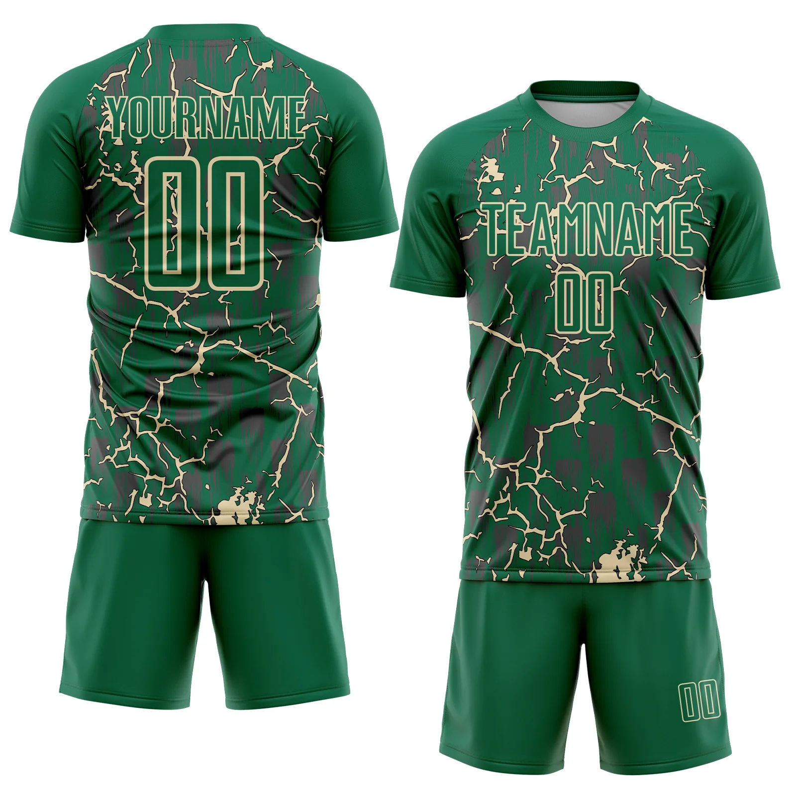 Custom Kelly Green Cream Lightning Sublimation Soccer Uniform Jersey - Image 2