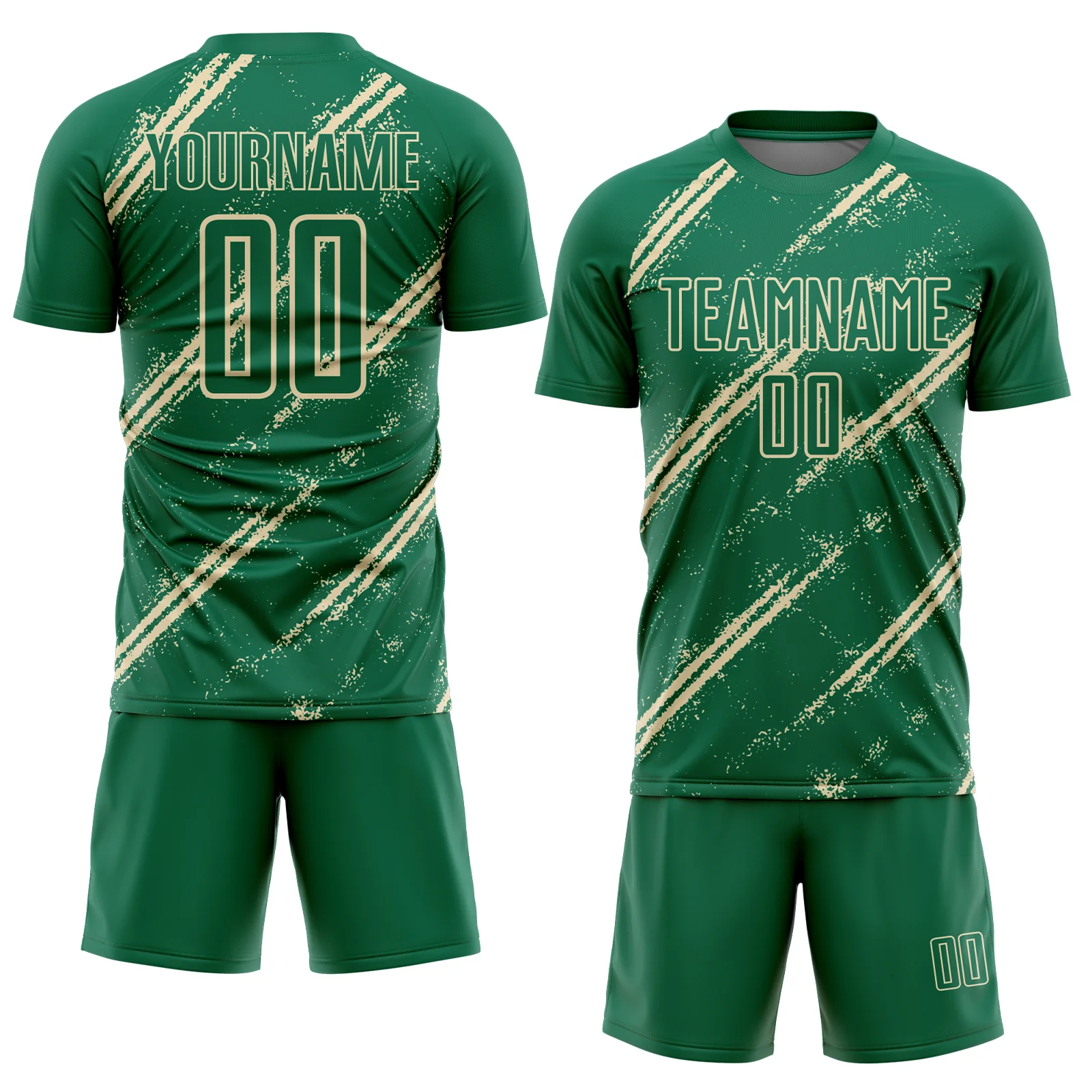 Custom Kelly Green Cream Abstract Fragment Art Splash Sublimation Soccer Uniform Jersey - Image 2