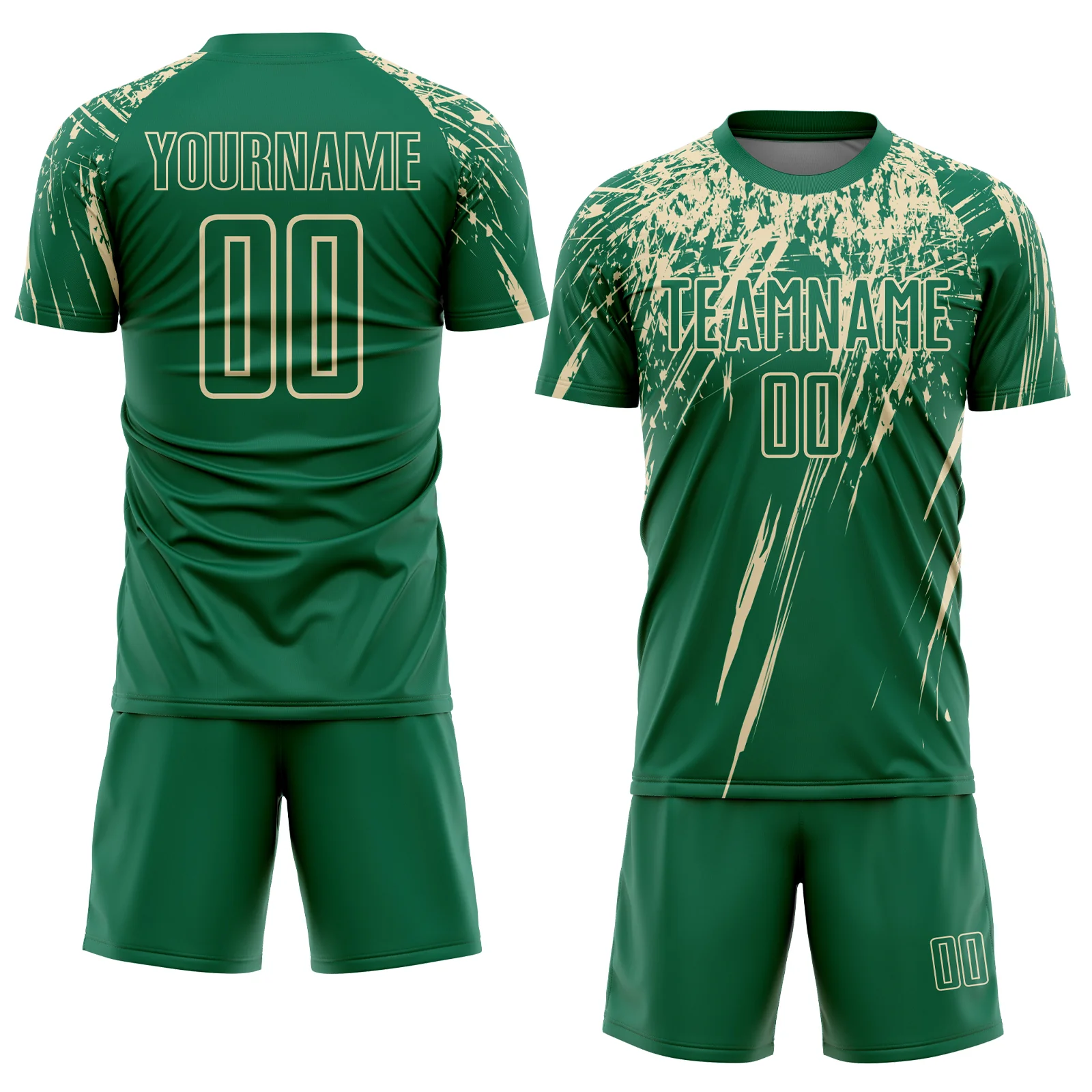 Custom Kelly Green Cream Splash Sports Sublimation Soccer Uniform Jersey - Image 2