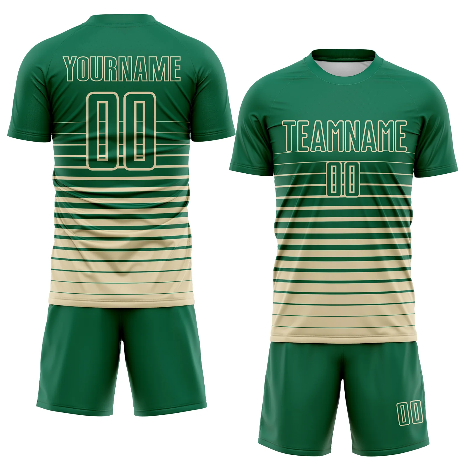 Custom Kelly Green Cream Gradient Pinstripe Sublimation Soccer Uniform Jersey - Image 2