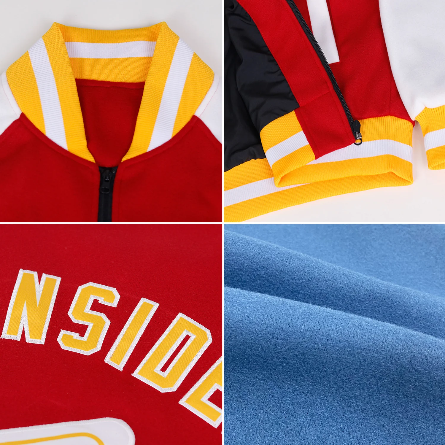 Custom Light Blue Maroon-Cream Bomber Varsity Letterman Zipper Jacket - Image 2