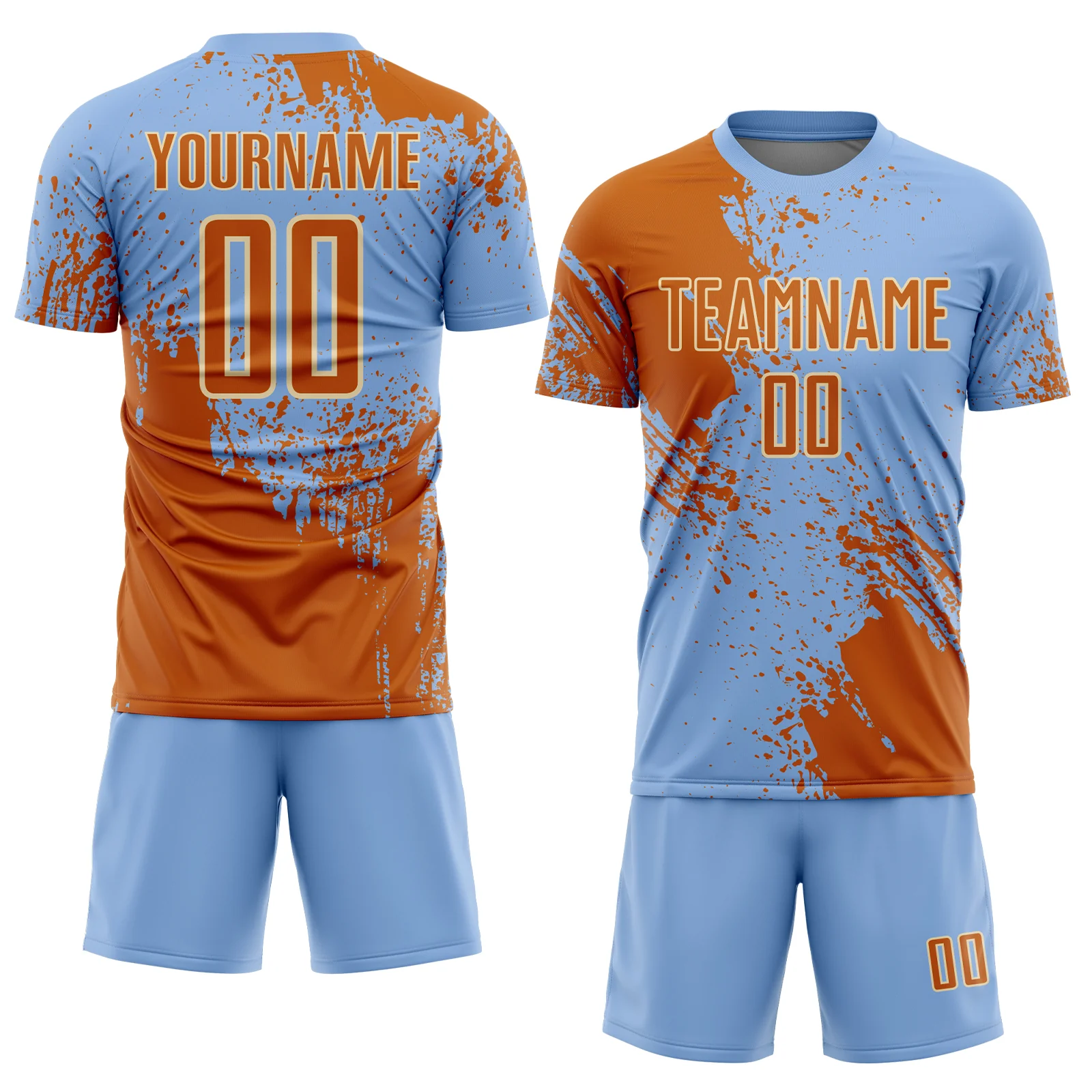 Custom Light Blue Texas Orange-Cream Abstract Brush Stroke Sports Sublimation Soccer Uniform Jersey - Image 2