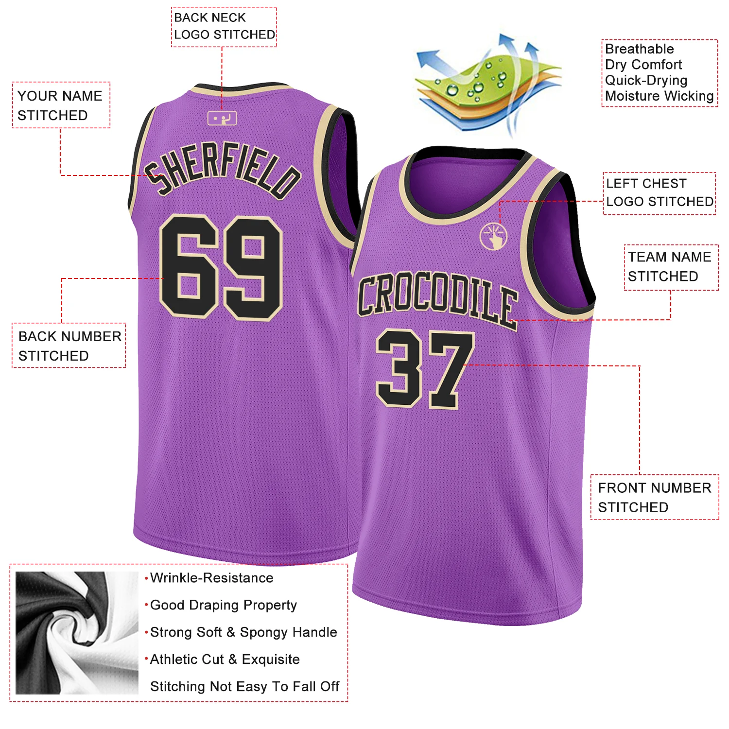 Custom Medium Purple Black-Cream Authentic Basketball Jersey - Image 2