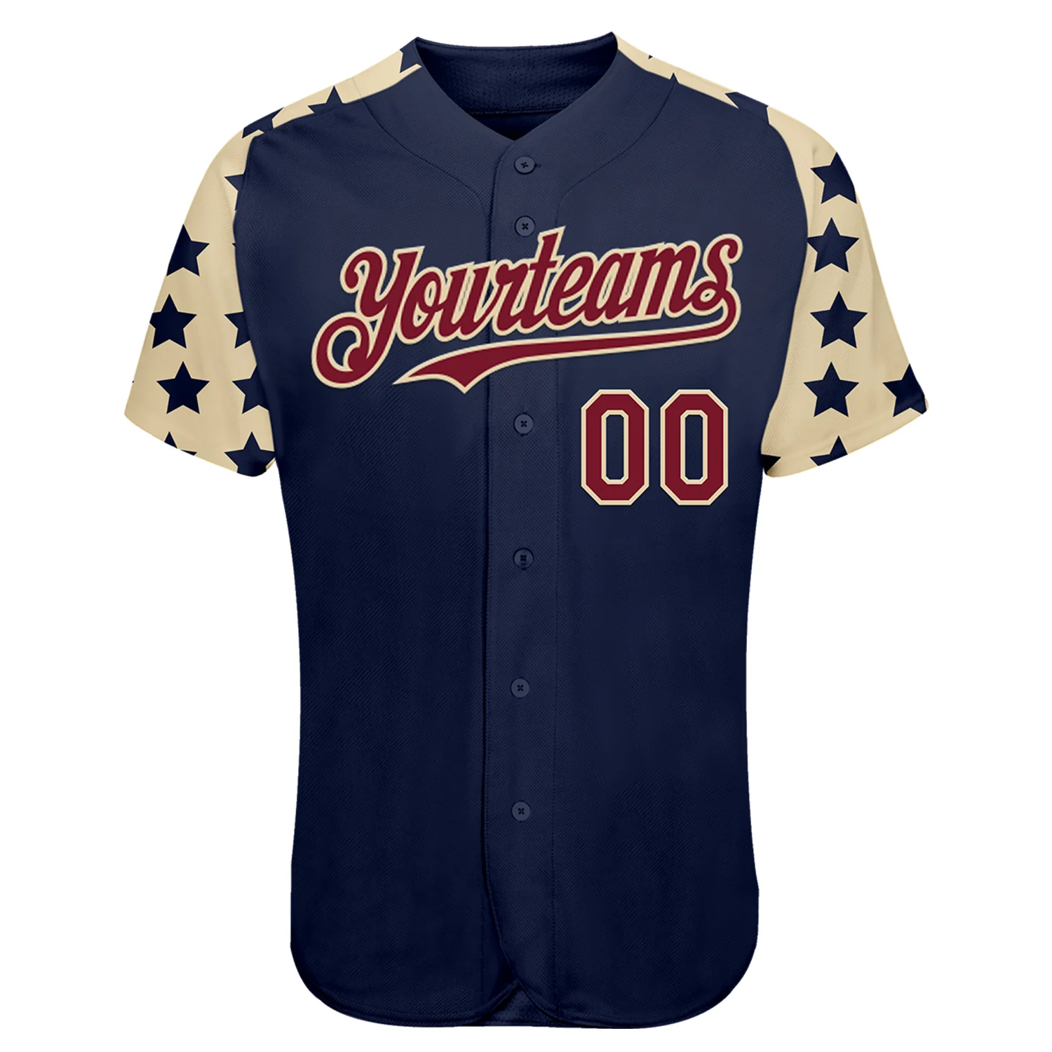 Custom Navy Crimson-Cream Star Raglan Sleeves Authentic Baseball Jersey - Image 2
