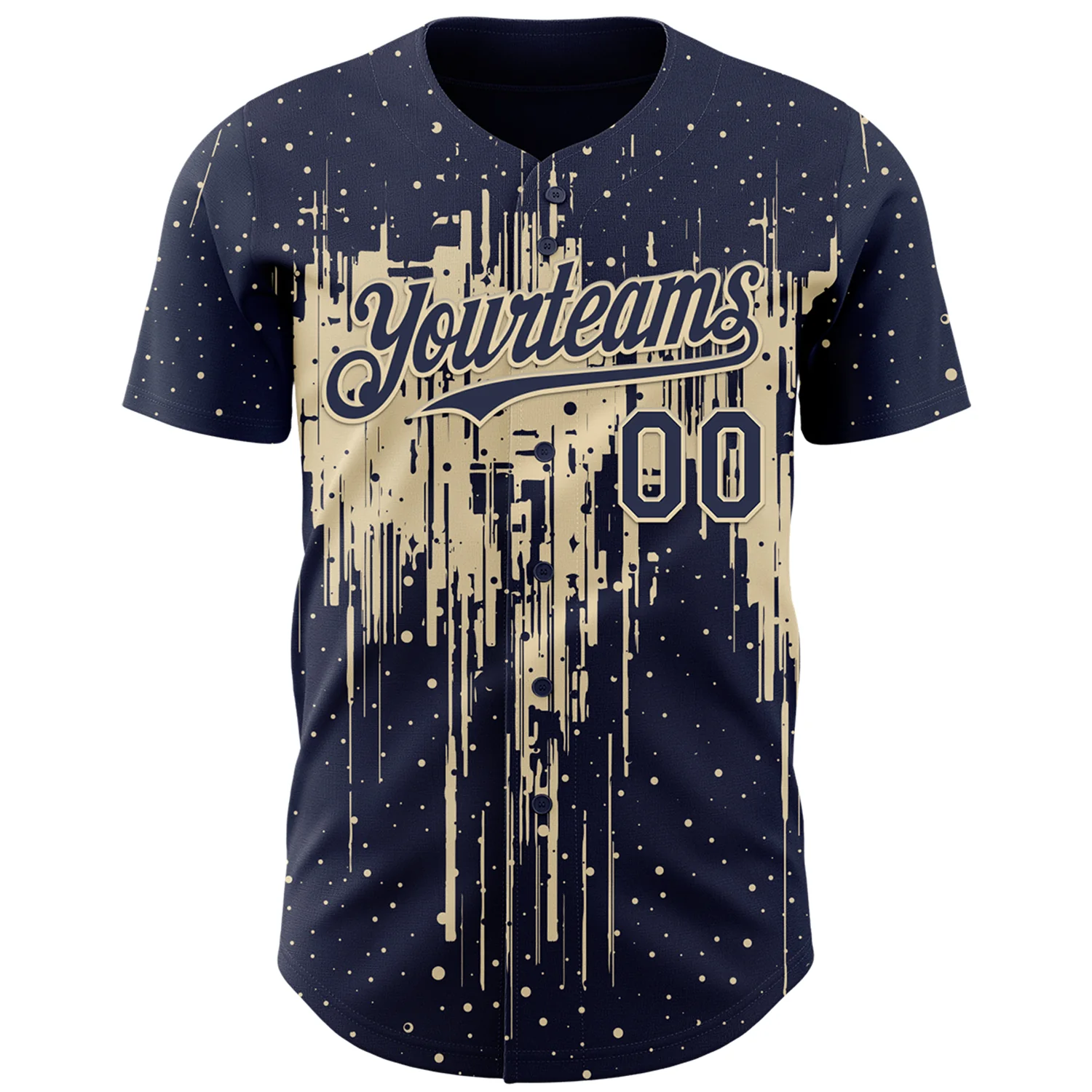 Custom Navy Cream Dripping Splatter Paint Authentic Baseball Jersey - Image 2
