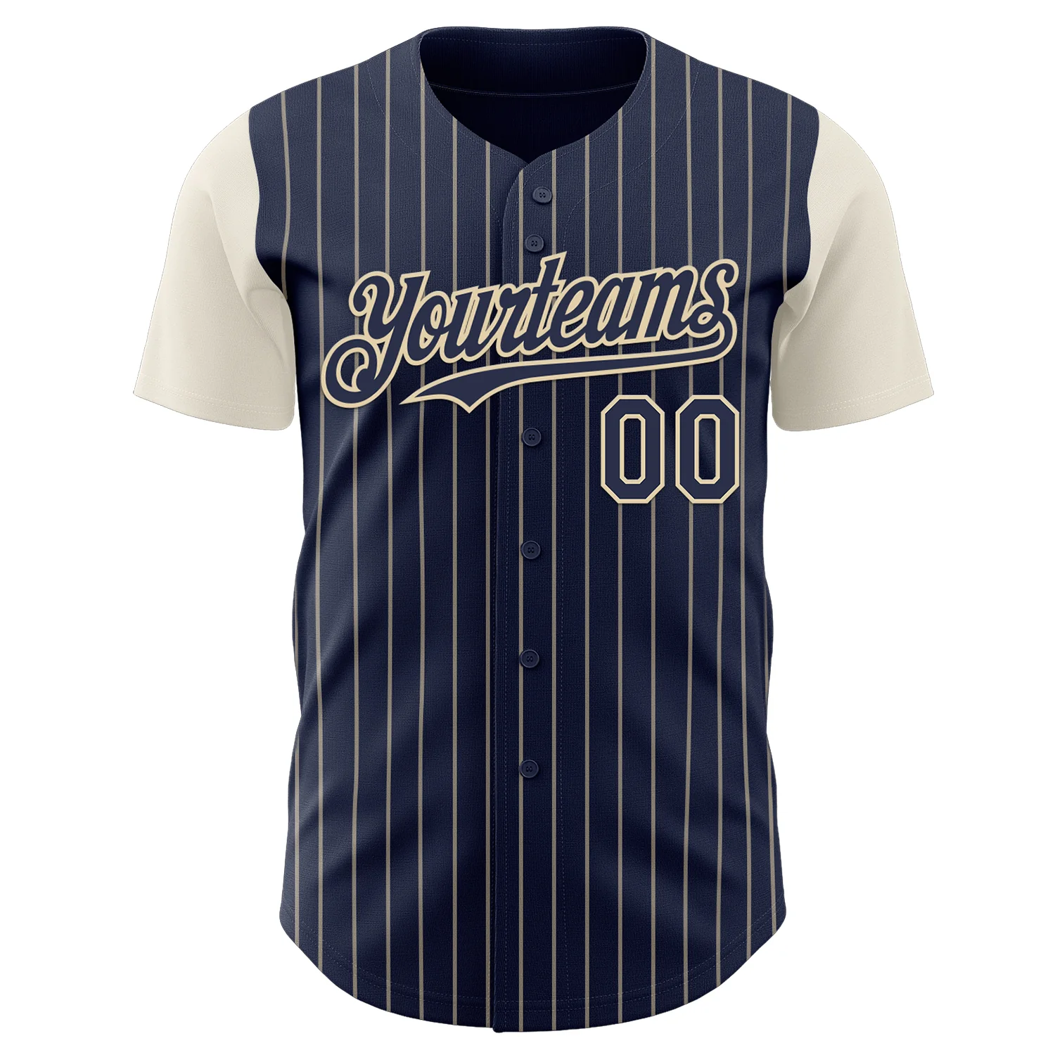 Custom Navy Cream Pinstripe Cream Authentic Two Tone Baseball Jersey - Image 2