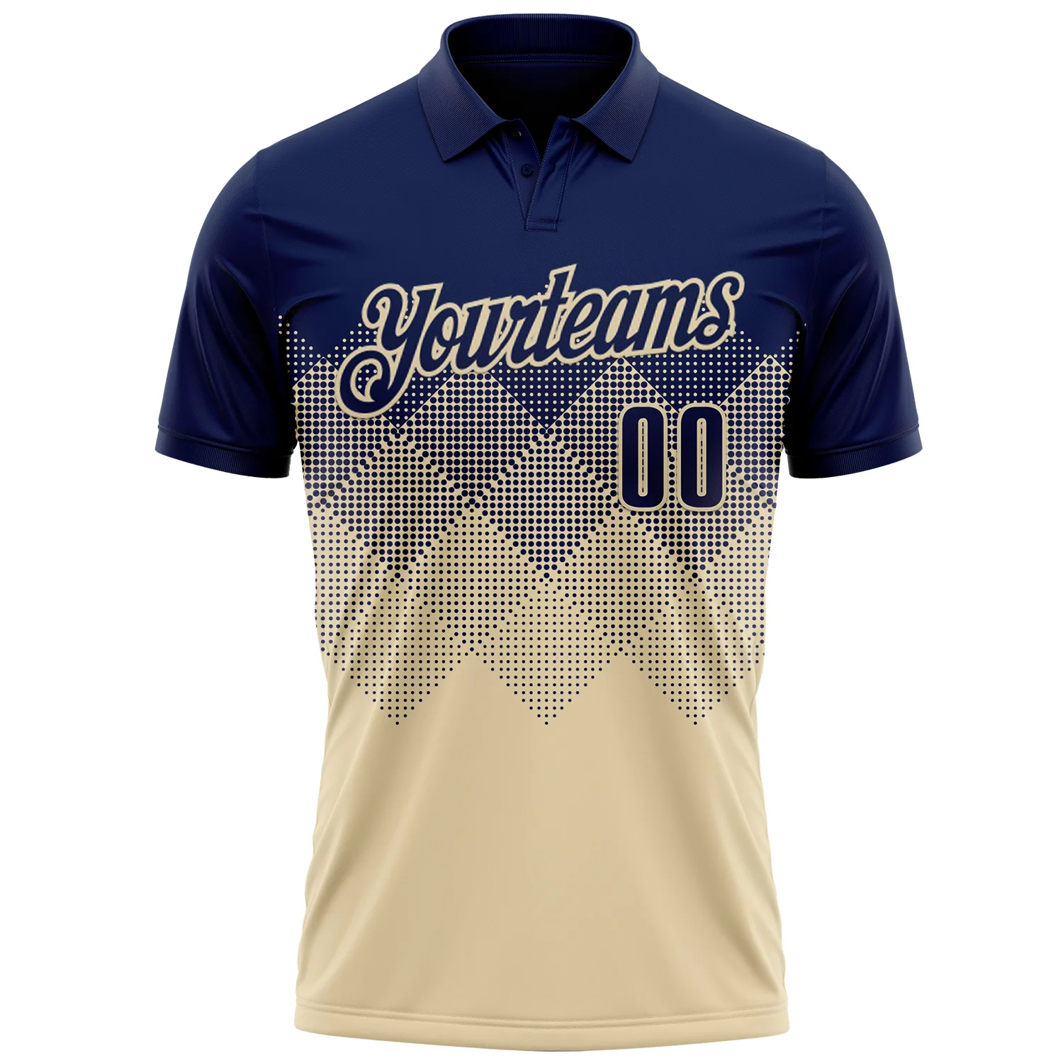 Custom Navy Cream 3D Gradient Square Shape Performance Polo Shirt - Image 2