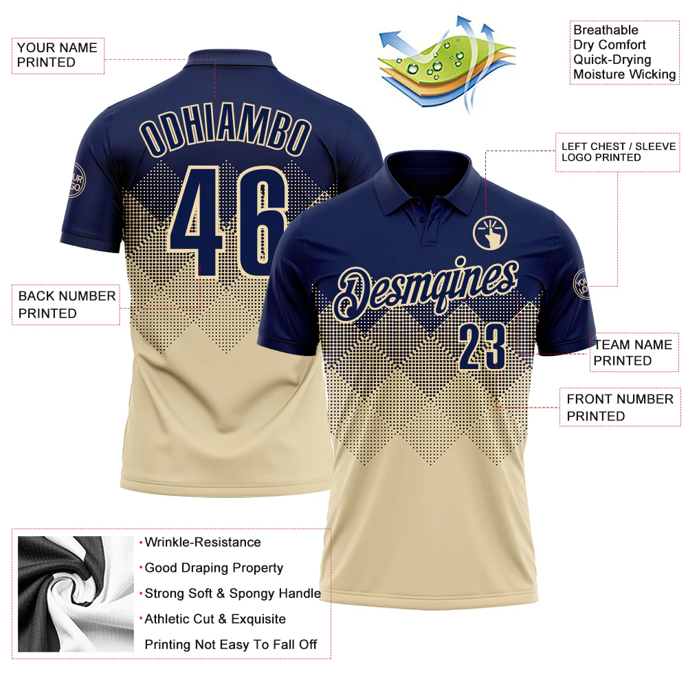 Custom Navy Cream 3D Gradient Square Shape Performance Polo Shirt - Image 3