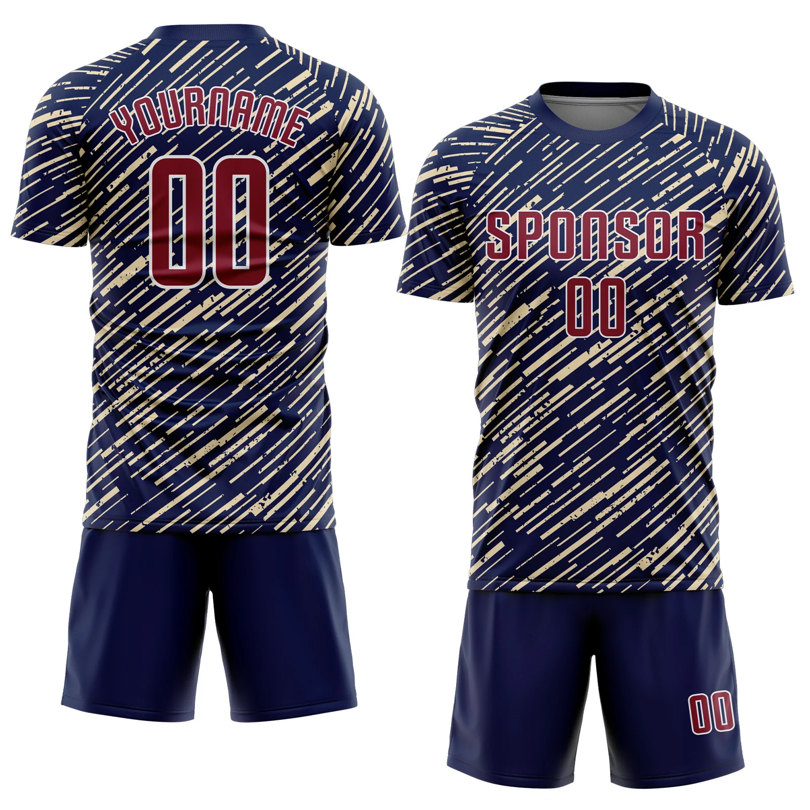 Custom Navy Crimson Cream-White Line Sports Sublimation Soccer Uniform Jersey - Image 2