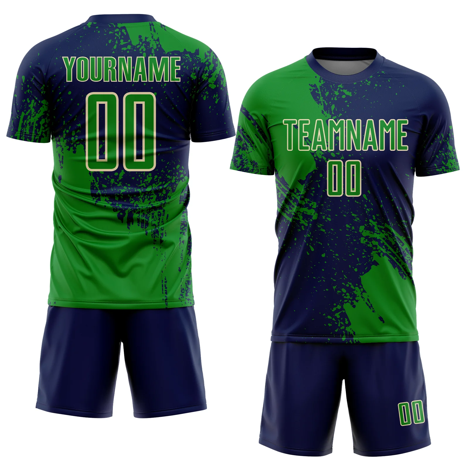 Custom Navy Grass Green-Cream Abstract Brush Stroke Sports Sublimation Soccer Uniform Jersey - Image 2