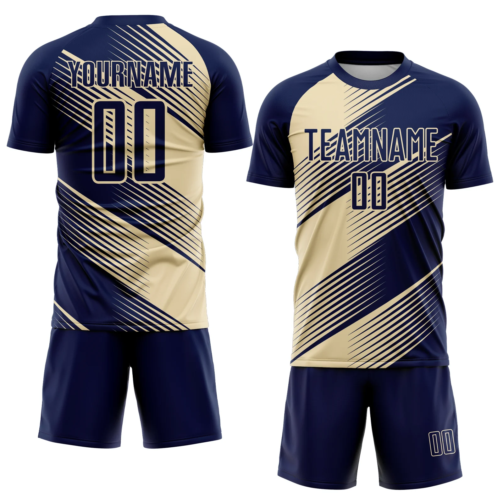 Custom Navy Cream Line Sublimation Soccer Uniform Jersey - Image 2