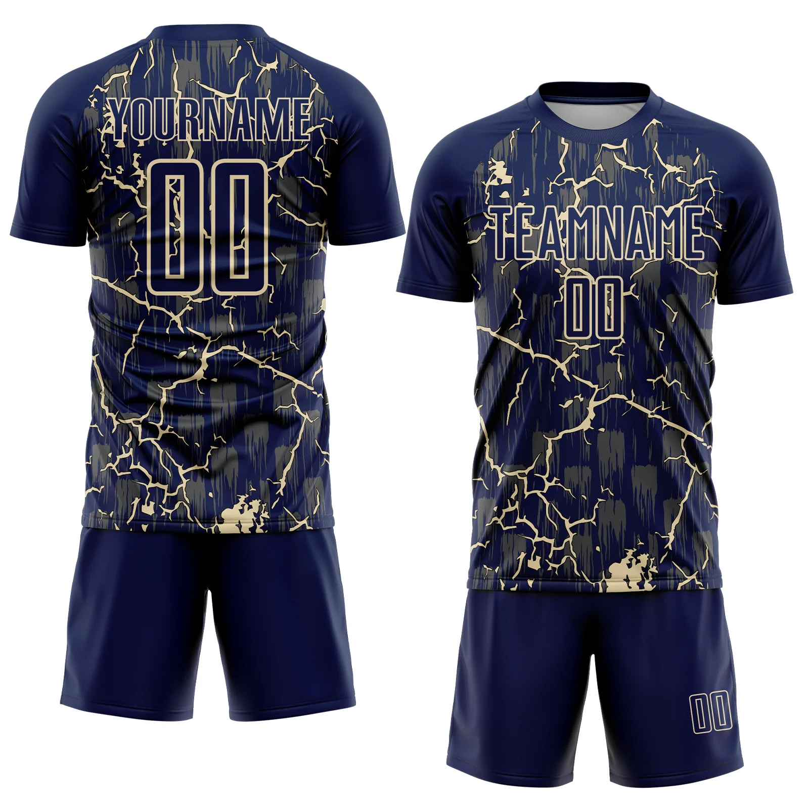 Custom Navy Cream Lightning Sublimation Soccer Uniform Jersey - Image 2