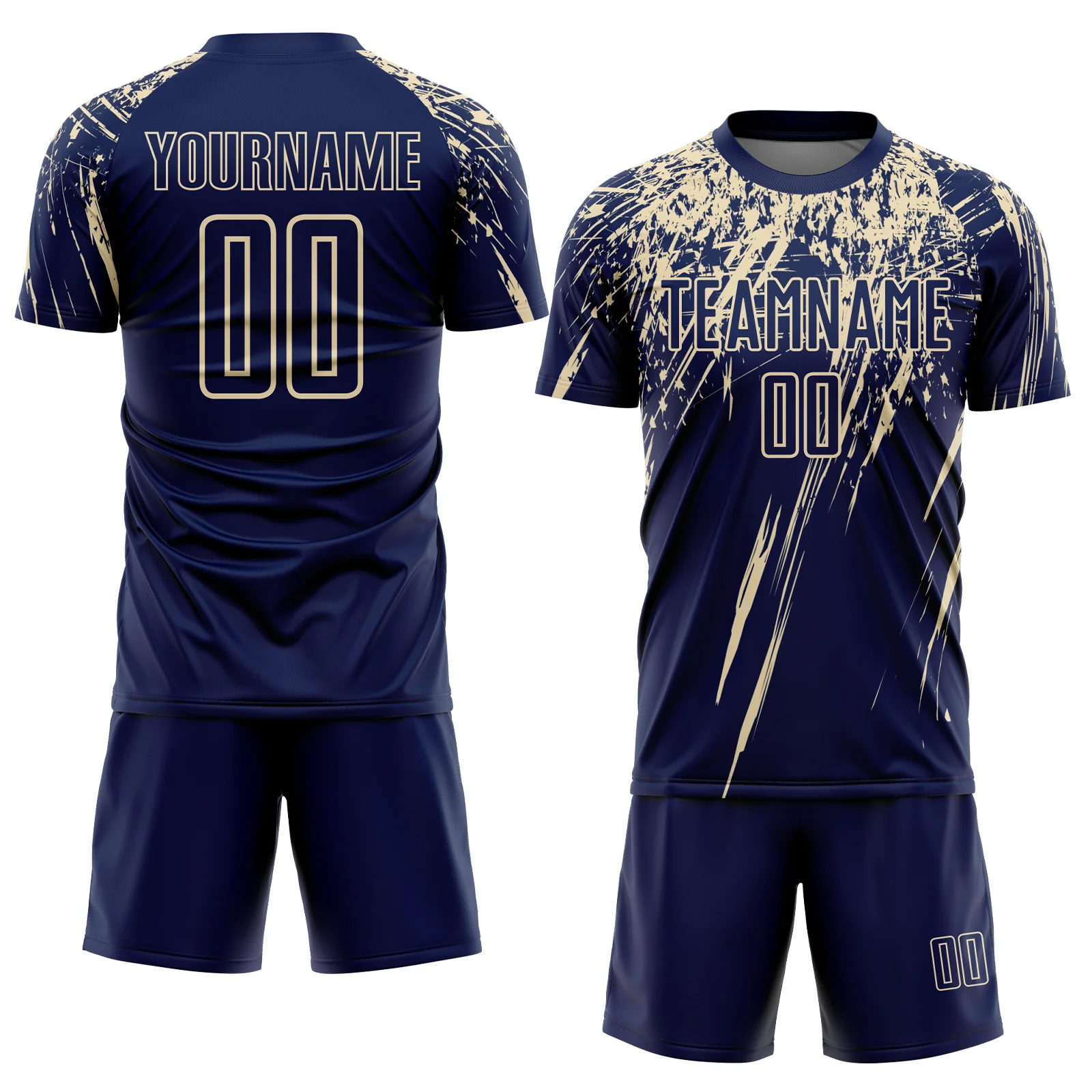 Custom Navy Cream Splash Sports Sublimation Soccer Uniform Jersey - Image 2