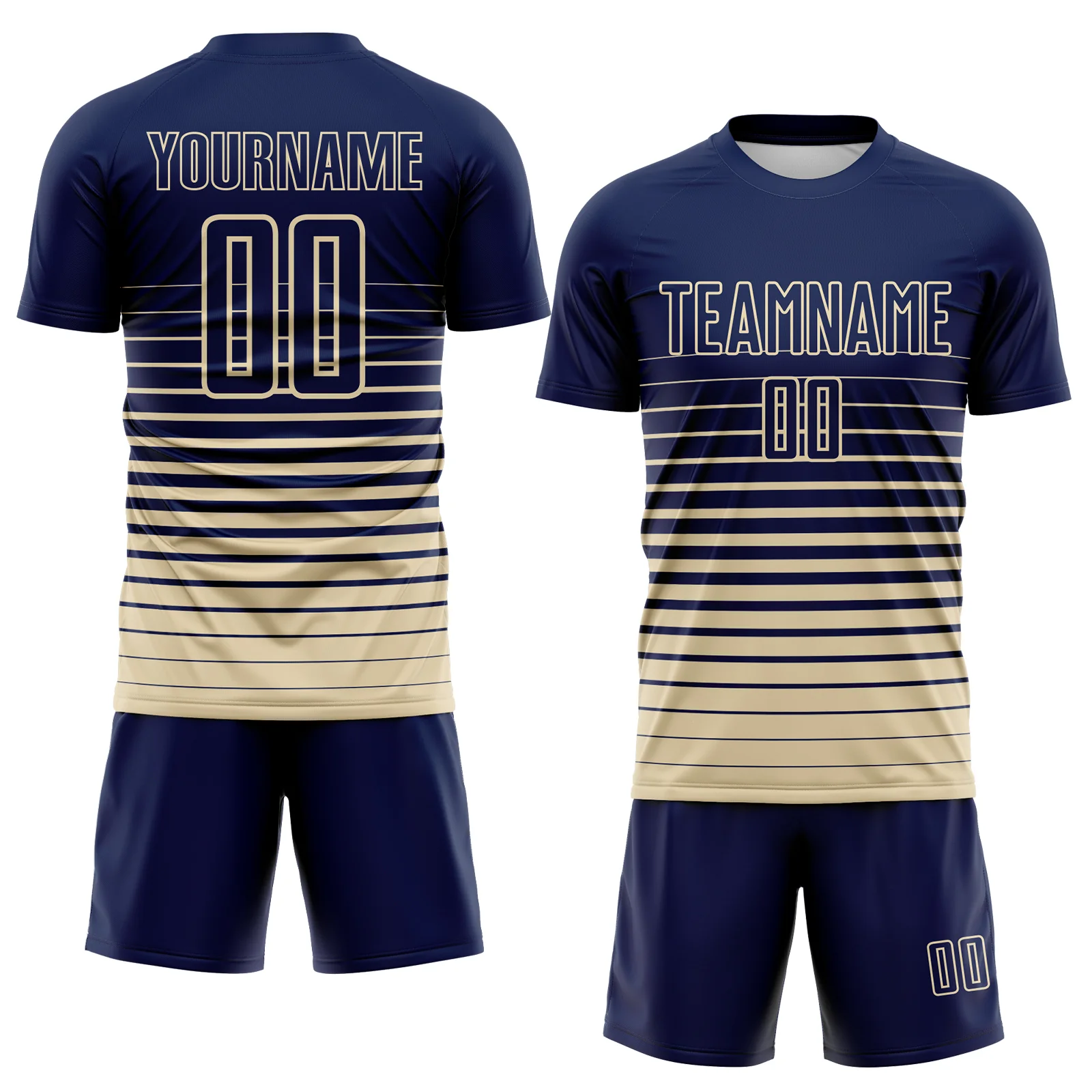Custom Navy Cream Gradient Pinstripe Sublimation Soccer Uniform Jersey - Image 2