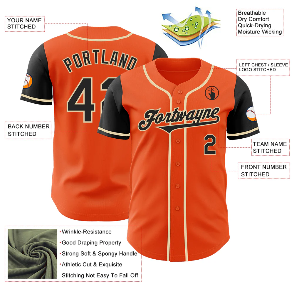 Custom Orange Black-Cream Authentic Two Tone Baseball Jersey - Image 3